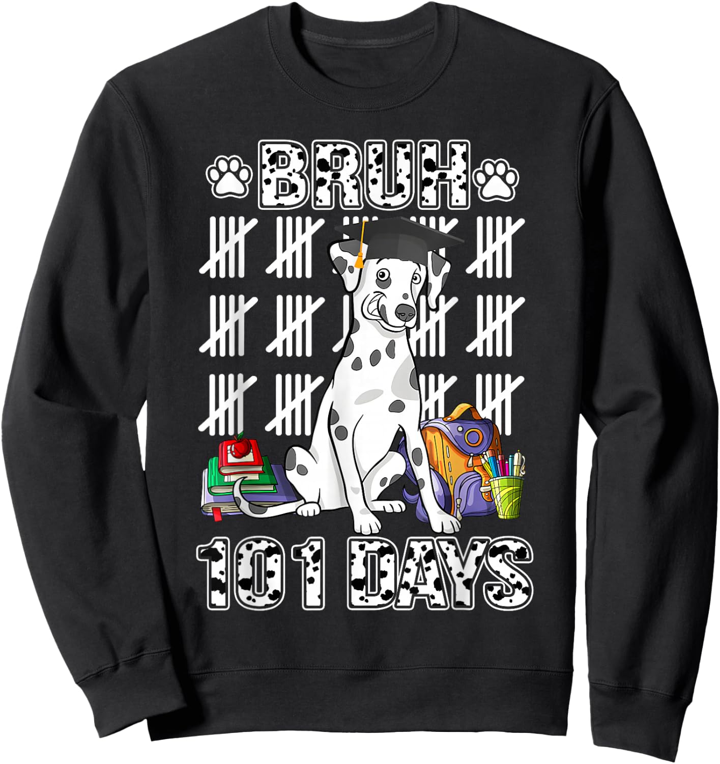 Bruh 100 Days Of School Dalmatian Dog Dabbing 100th Day Boys Sweatshirt - Sweatshirt | Black