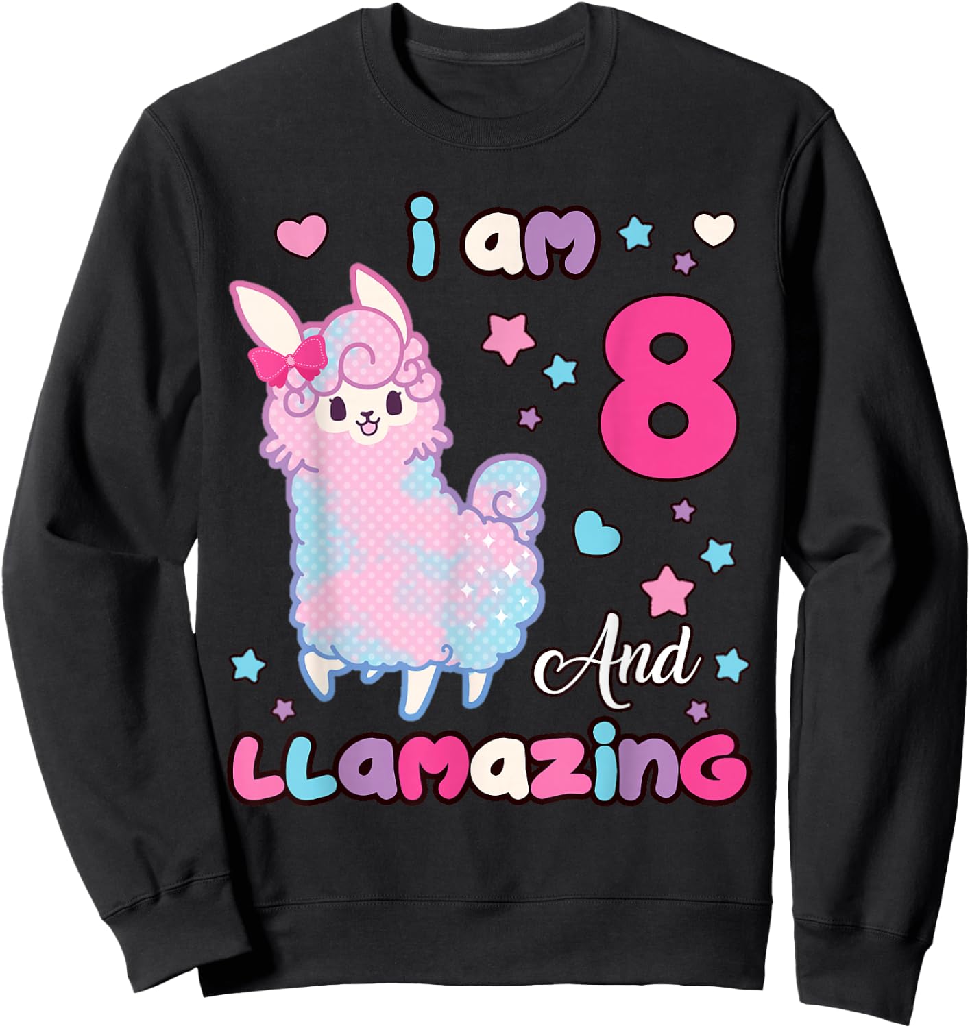 Llama I Am Eight and Llamazing 8 Years Old 8th Birthday Girl Sweatshirt - Sweatshirt | Black