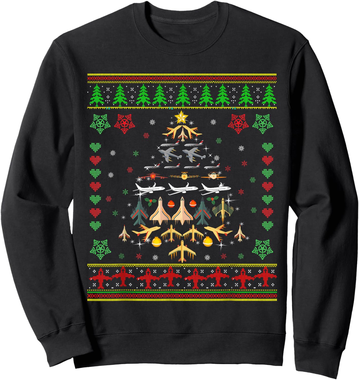 Airplane Christmas Tree Ugly Xmas Sweater Decoration Pilot Sweatshirt - Sweatshirt | Black