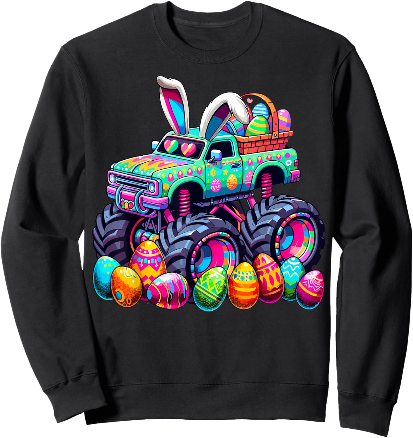 Monster Truck Colorful Easter Day Sweatshirt - Sweatshirt | Black