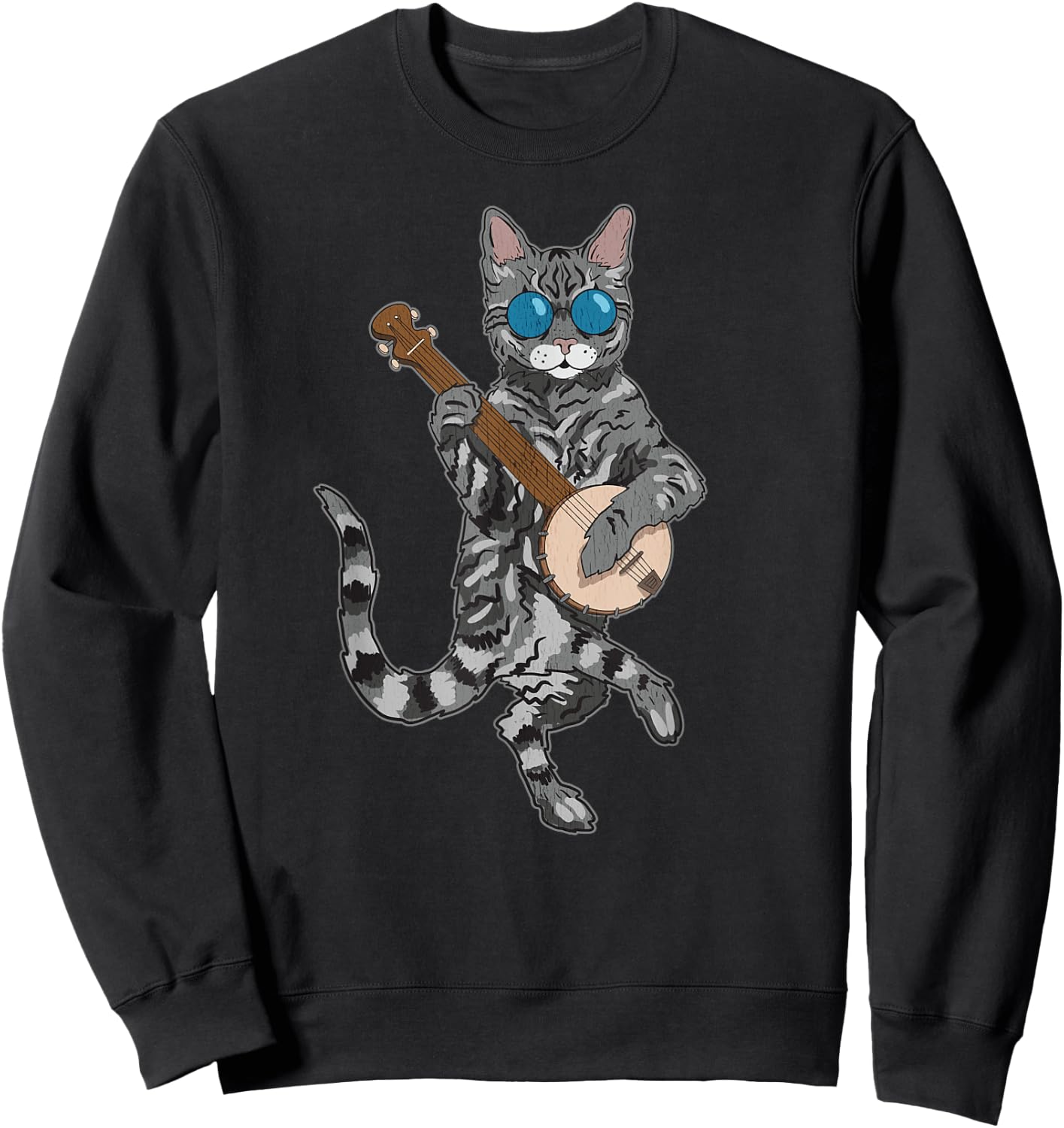Banjo Cat Funny Retro Style Bluegrass & Tabby Feline Lover Sweatshirt - Sweatshirt | Black