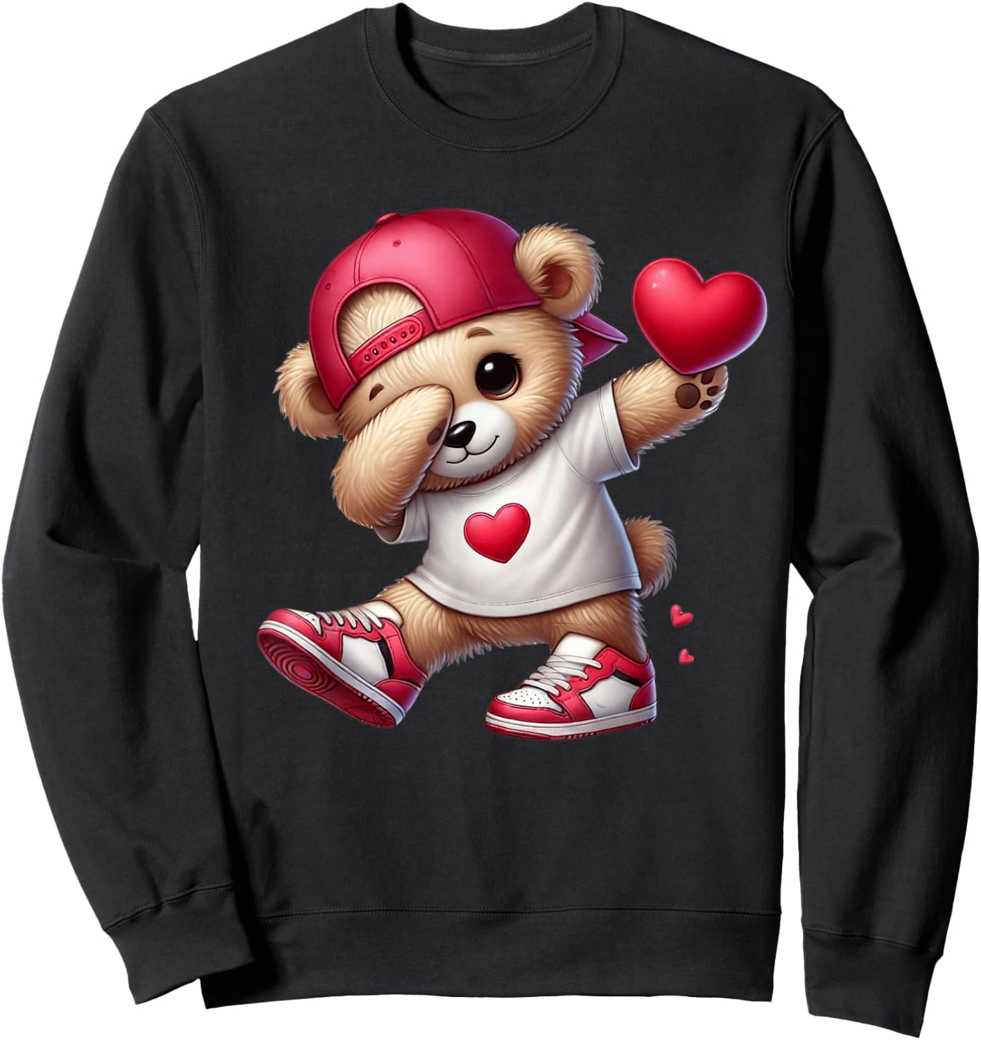 Cute Valentines Day Teddy Bear Heart Dabbing Girls Boys Sweatshirt - Sweatshirt | Black