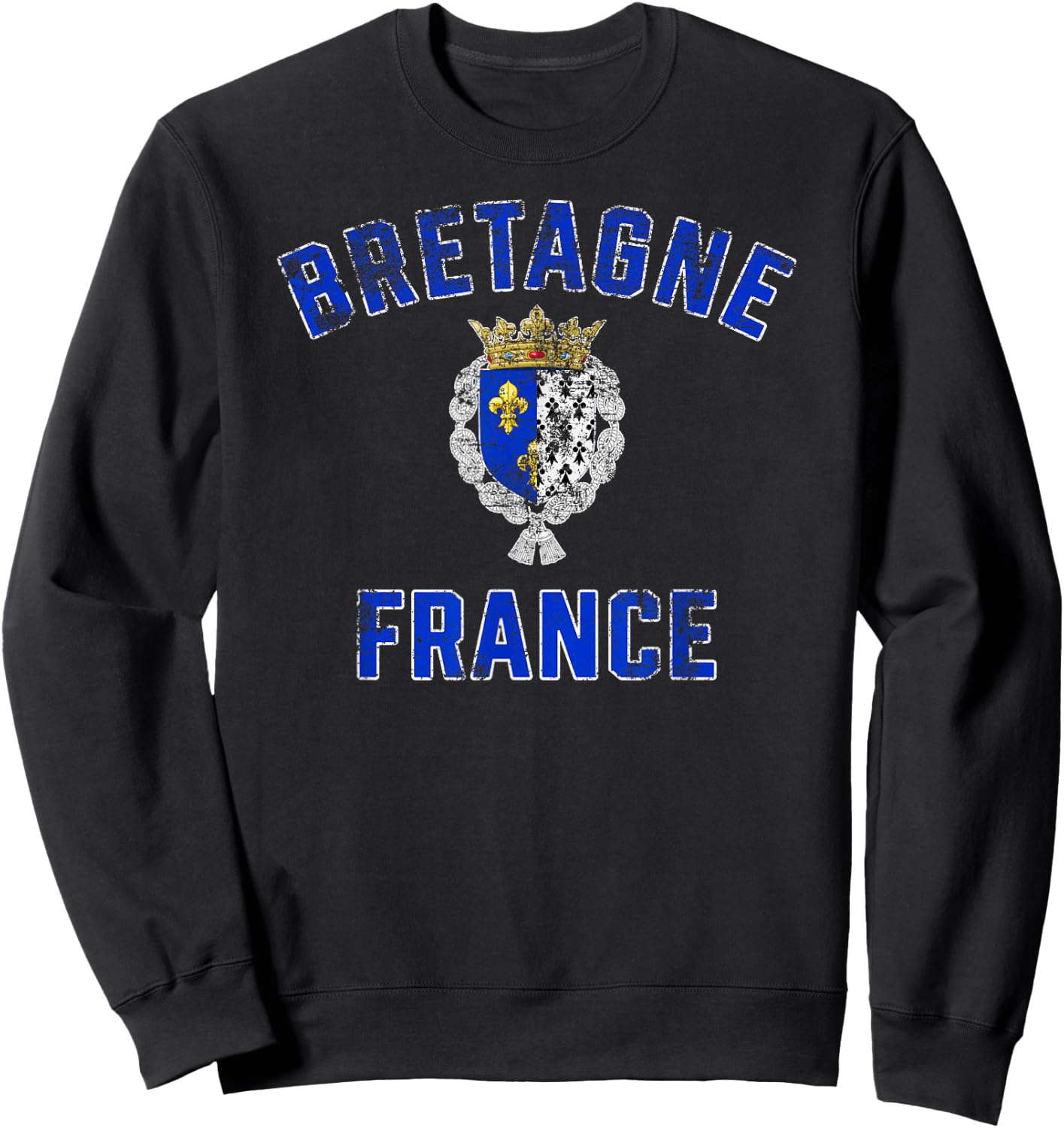 Brittany France Crest Distressed Print Sweatshirt - Sweatshirt | Black