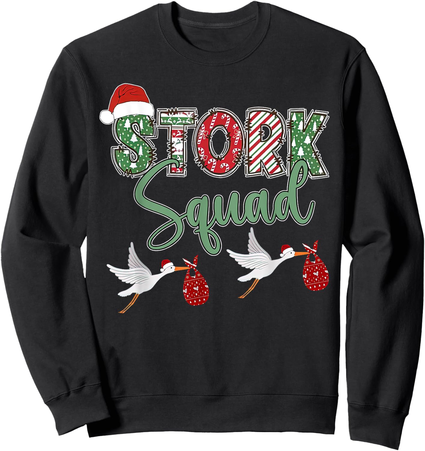 Labor And Delivery Nurse Stork Squad Christmas Obstetrics Sweatshirt - Sweatshirt | Black