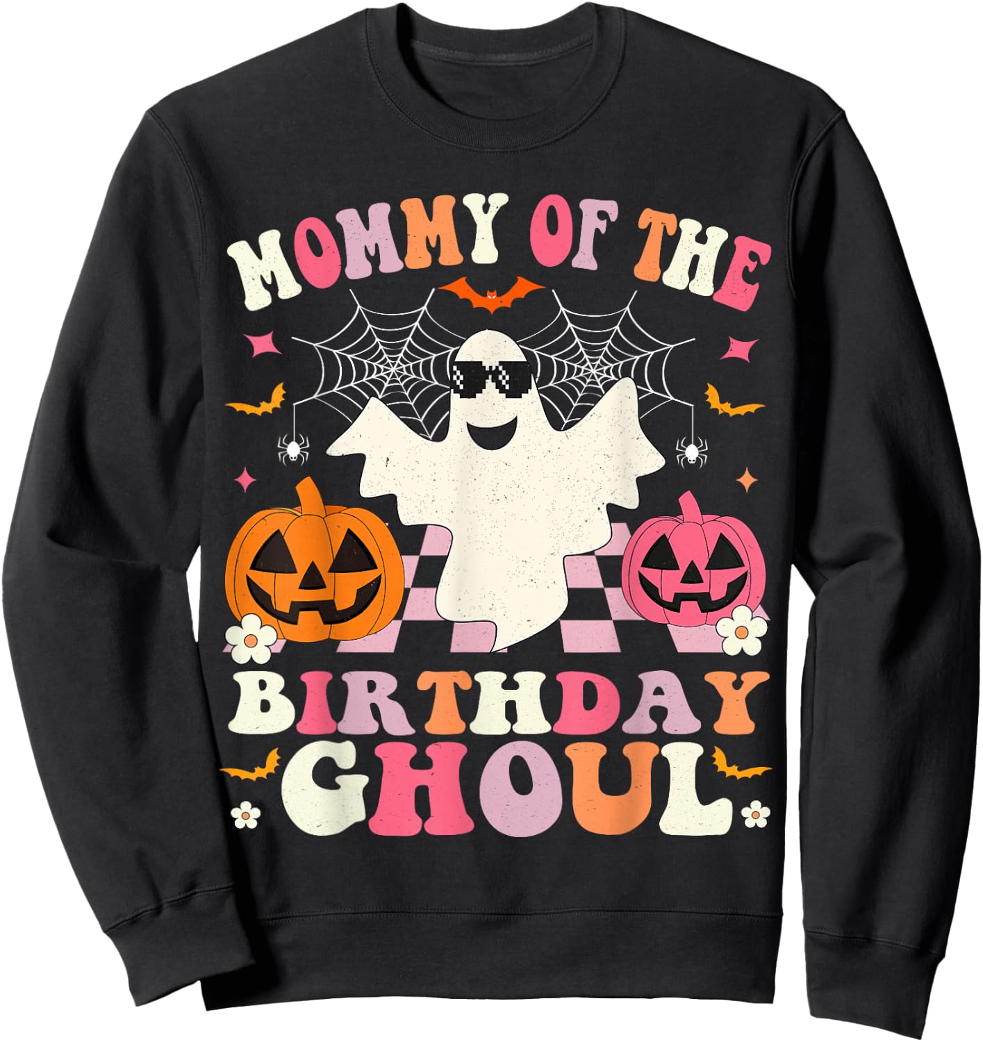 Mommy Of The Birthday Ghoul Groovy Halloween Ghost Spooky Sweatshirt - Sweatshirt | Black