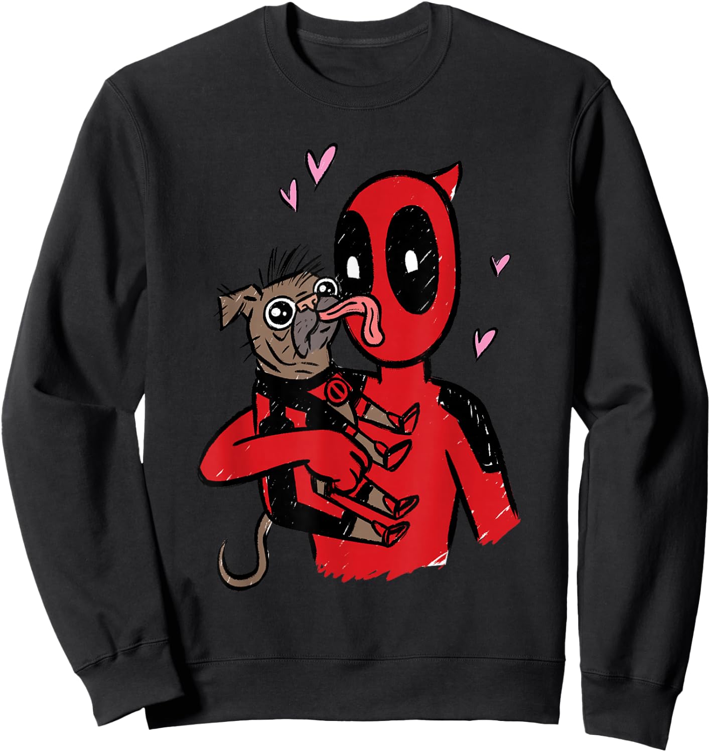 Marvel Deadpool & Wolverine Dogpool Doggy Kisses Doodle Sweatshirt - Sweatshirt | Black