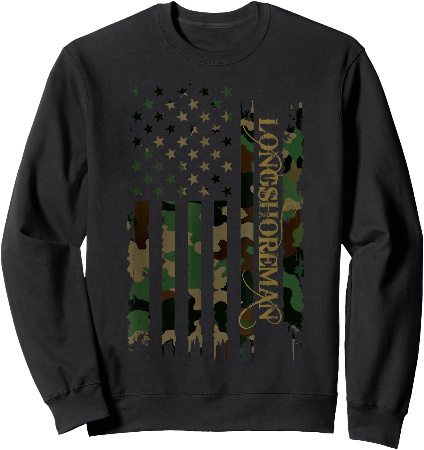 Longshoreman United States Distressed Camo w US Flag Sweatshirt - Sweatshirt | Black