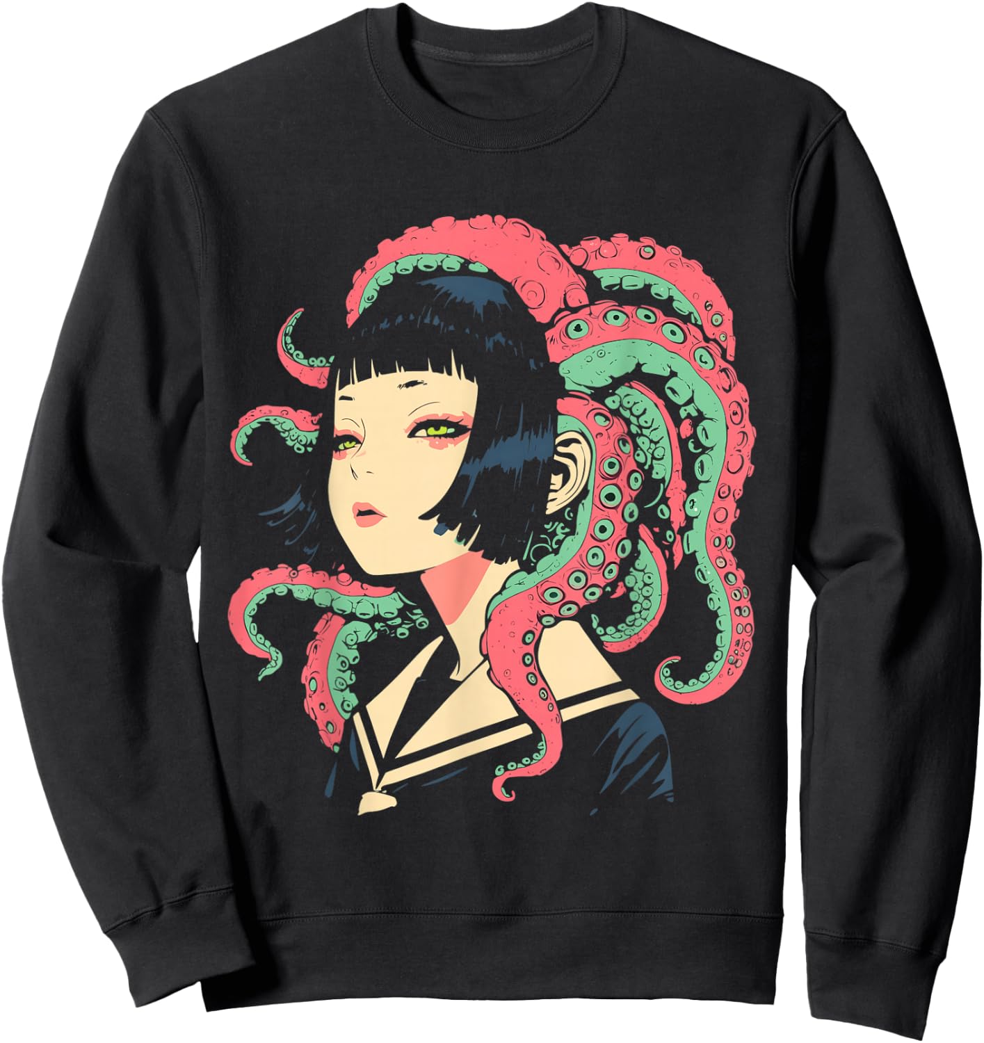 Weirdcore Anime Octopus Girl Trippy Manga Gothic Aesthetic Sweatshirt - Sweatshirt | Black