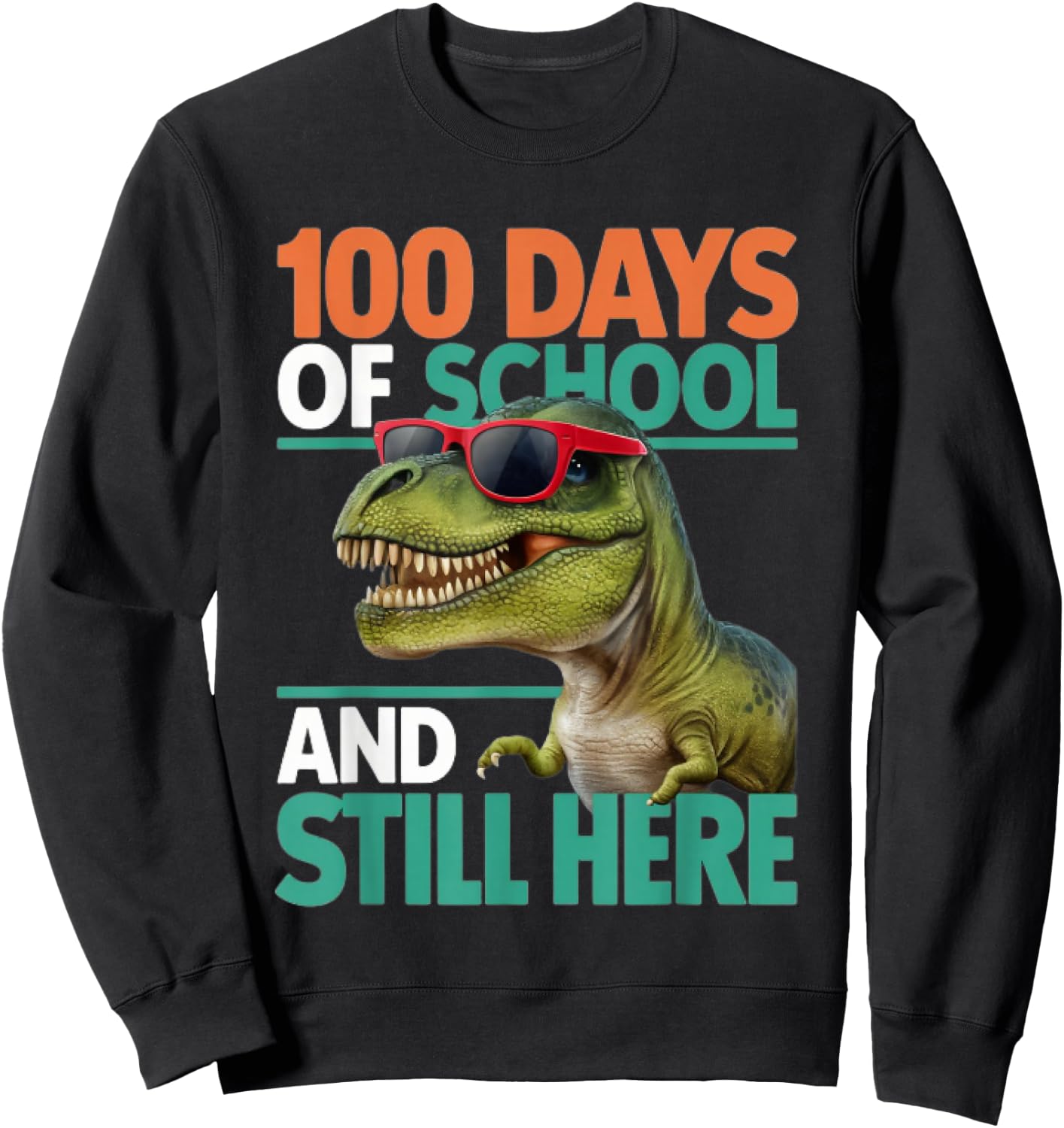Happy 100 Days of School Trex Boys Girls Kids Sweatshirt - Sweatshirt | Black