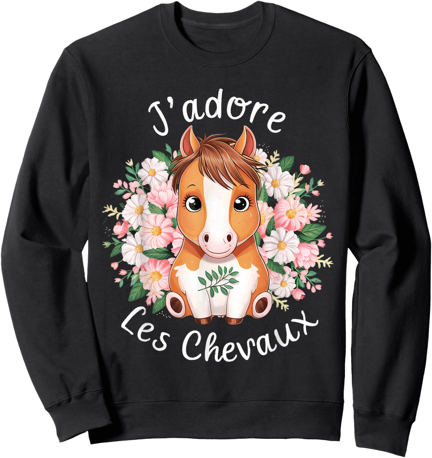 Horse Riding Accessories Girls Kawaii Flowers Rider , Black, S Sweatshirt - Sweatshirt | Black
