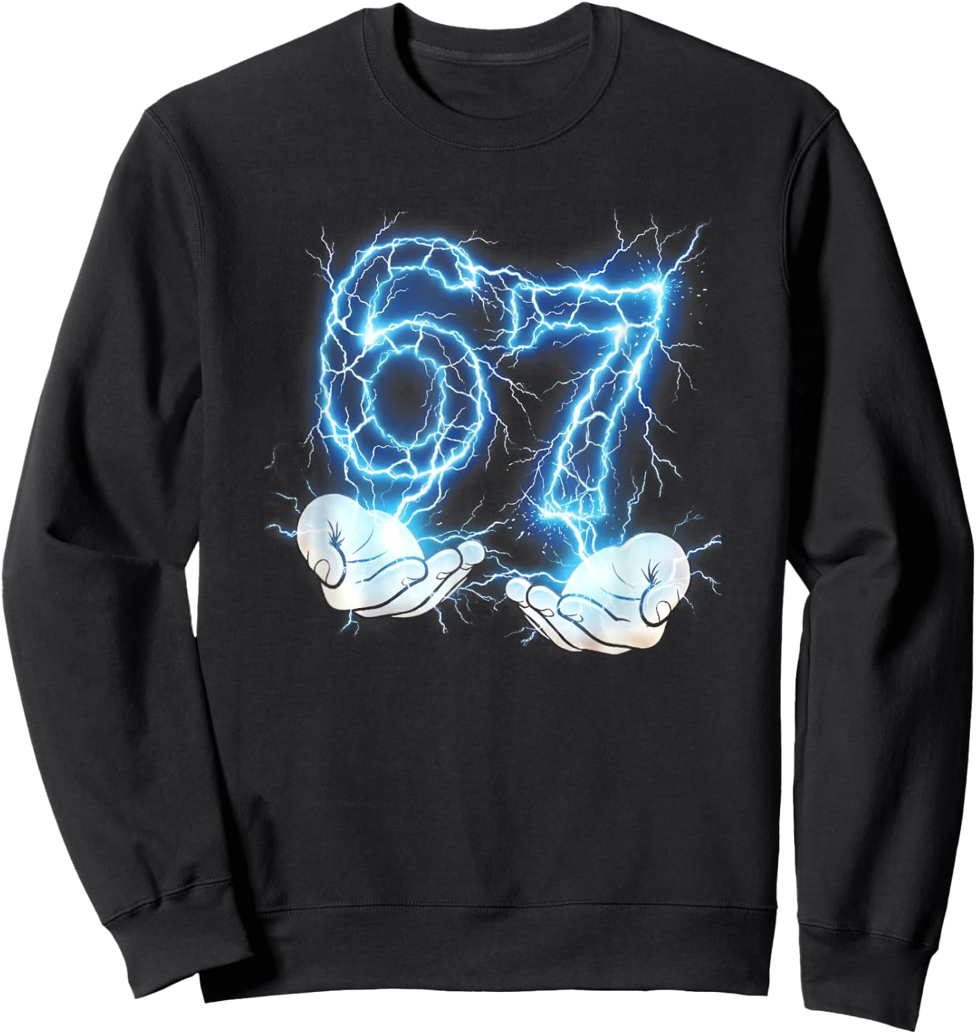 Funny Girls Boys 6 7 Lightening Meme Six Seven 67 Hands Sweatshirt - Sweatshirt | Black