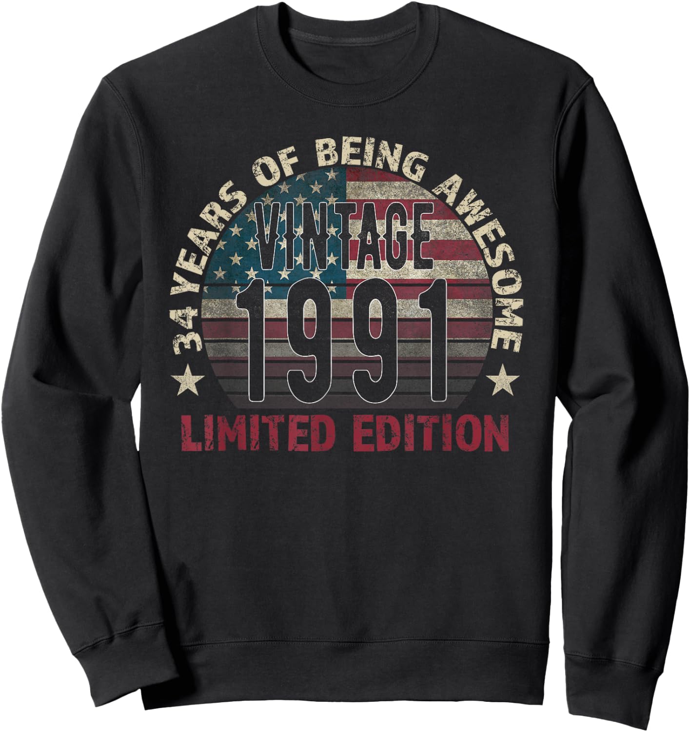 34th Birthday Gift men Vintage born 1991 turning 34 Year Old Sweatshirt - Sweatshirt | Black