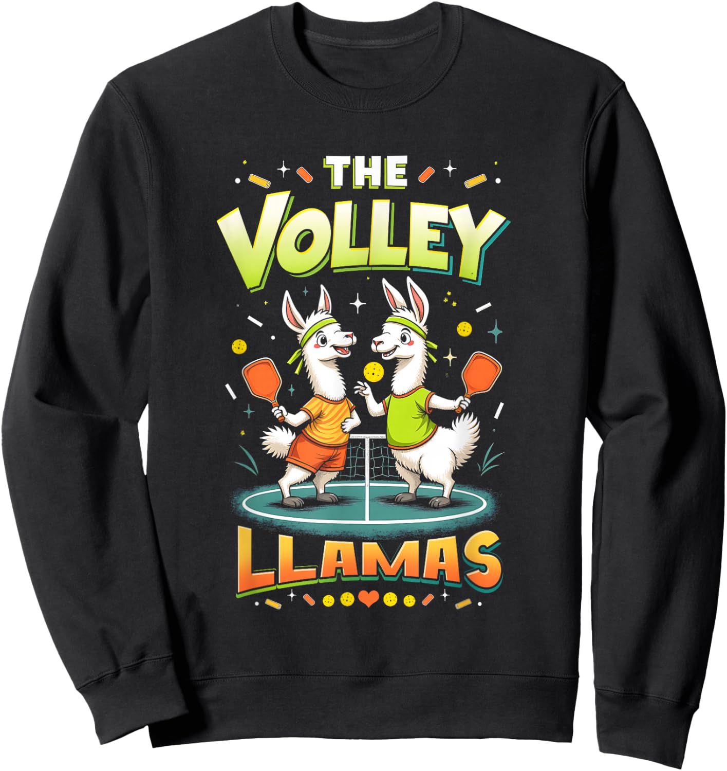 Funny Llamas Play Pickleball The Volley Llamas Paddle Court Sweatshirt - Sweatshirt | Black