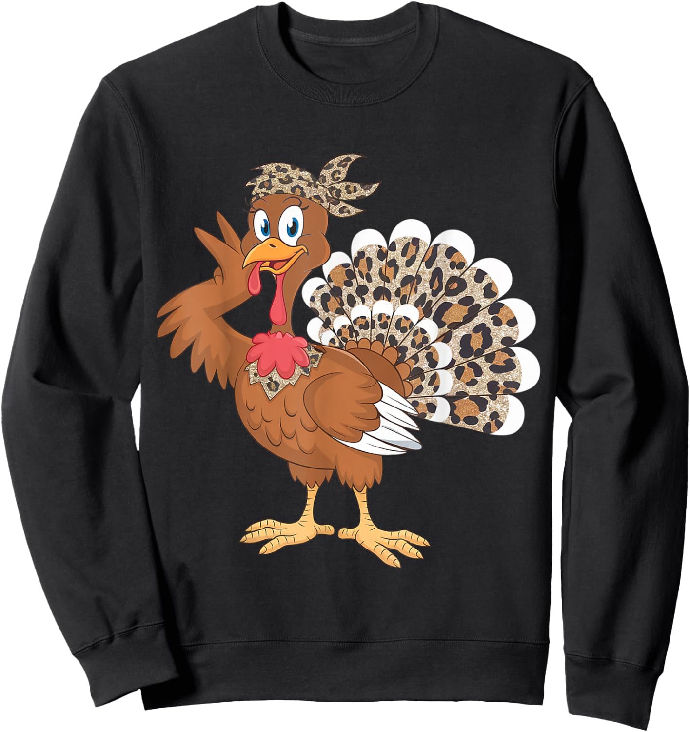 Thanksgiving Turkey Women Girl Leopard Autumn Fall Season Sweatshirt - Sweatshirt | Black