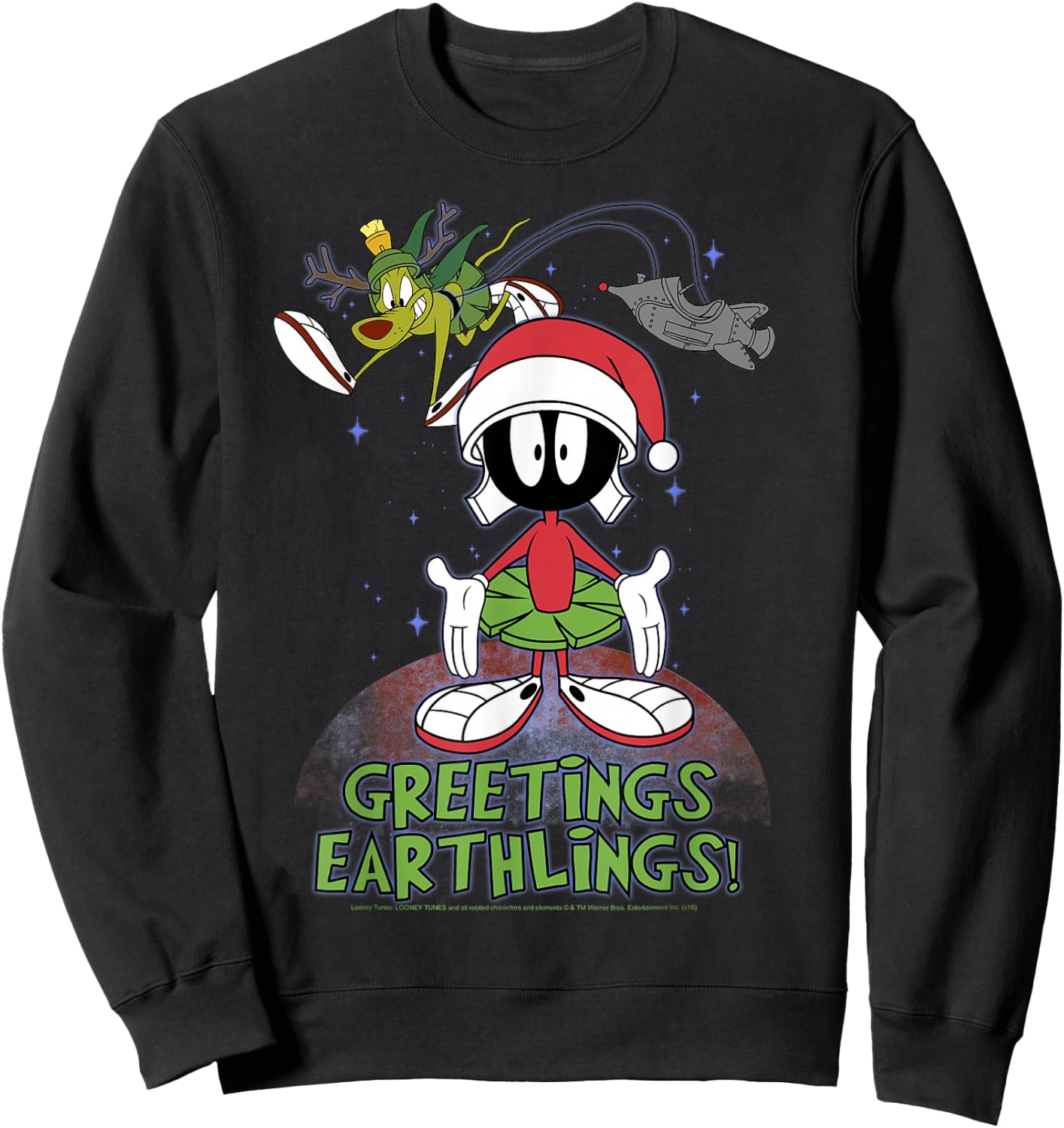 Looney Tunes Christmas Marvin Greetings Earthlings Sweatshirt - Sweatshirt | Black