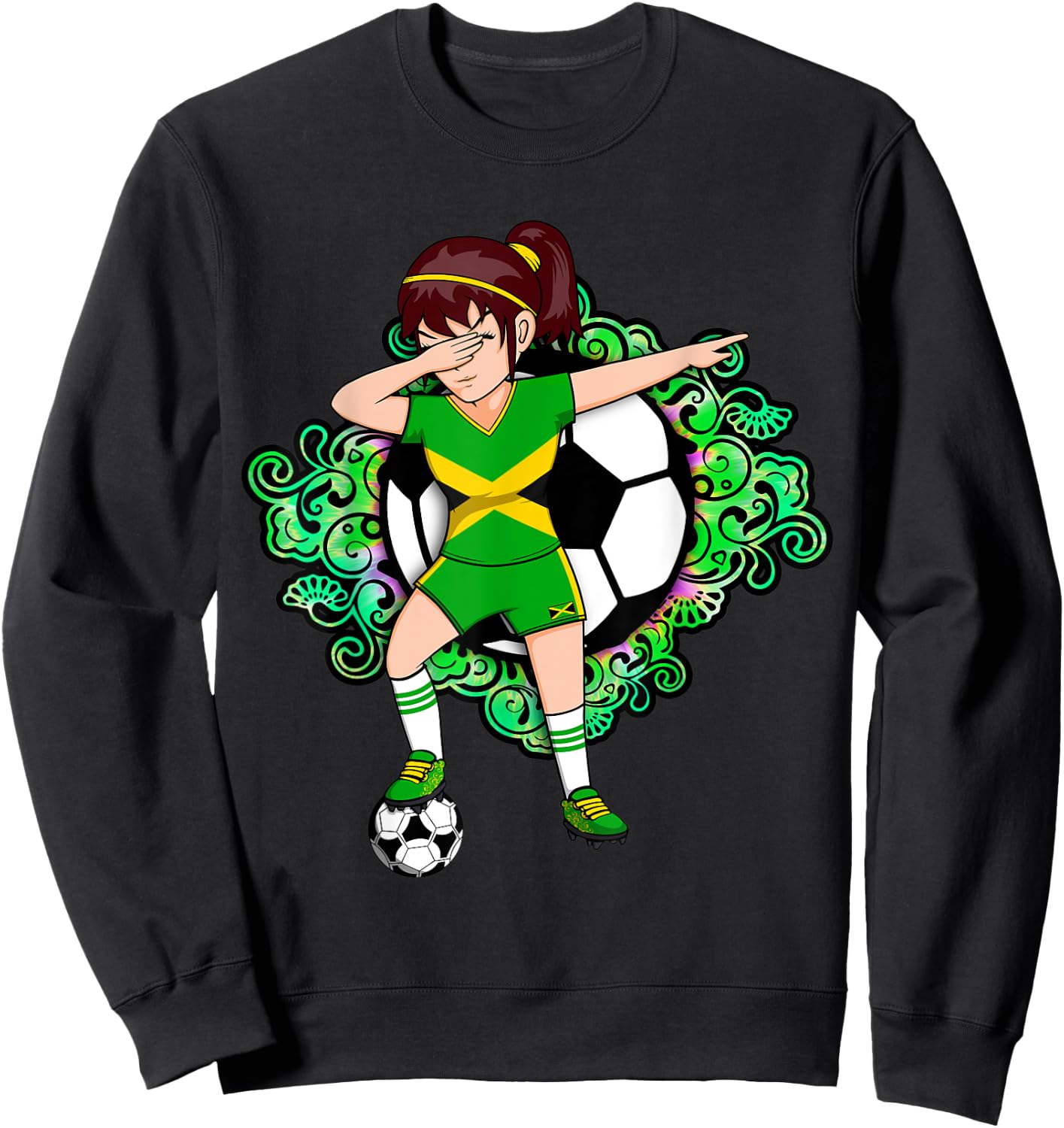 Dabbing Soccer Girl Jamaica Jersey Floral Football Flower Sweatshirt - Sweatshirt | Black