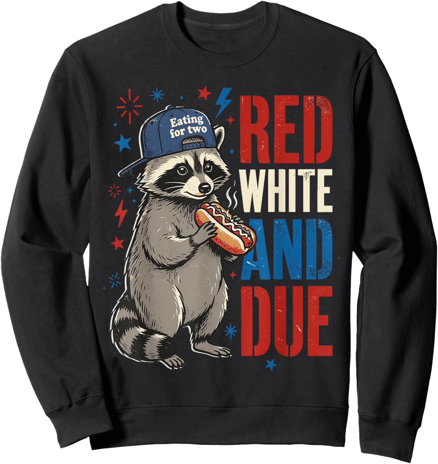 Red White and Due 4th of July Pregnancy Announcement Raccoon Sweatshirt - Sweatshirt | Black