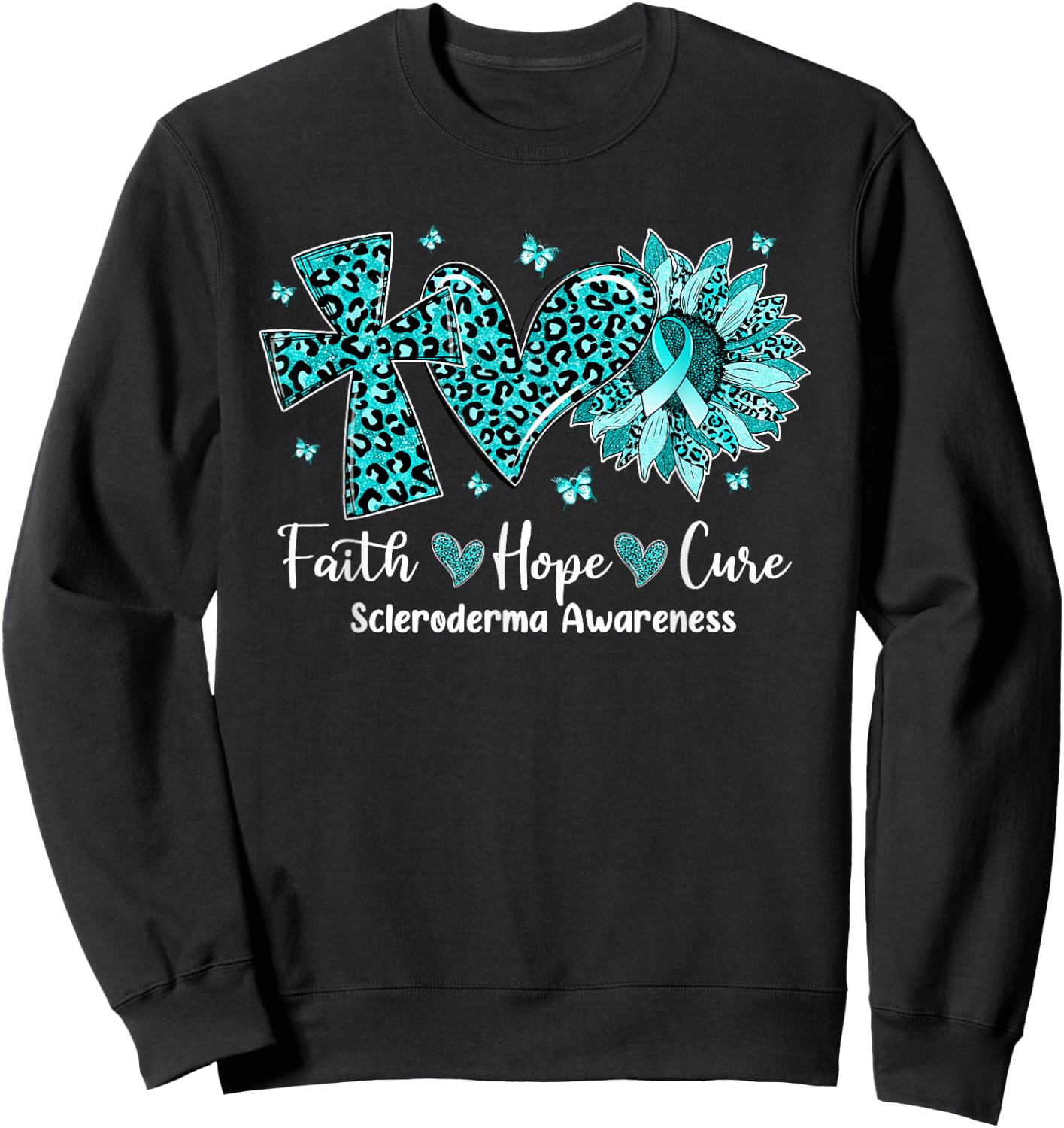 Faith Hope Cure Sunflower Leopard Scleroderma Awareness Sweatshirt - Sweatshirt | Black