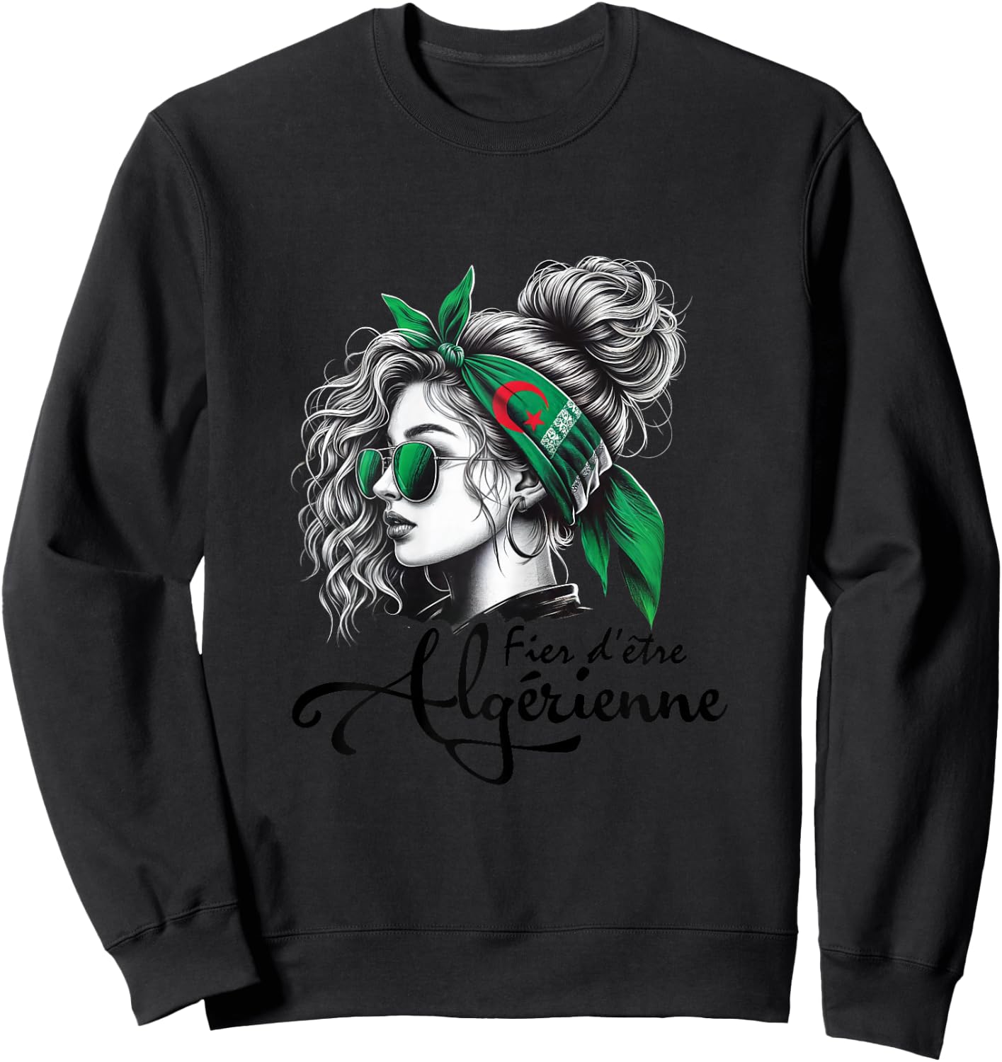 Proud to be Algerian Woman Girl Gift Algerian Flag , white, Female X-Small Sweatshirt - Sweatshirt | Black