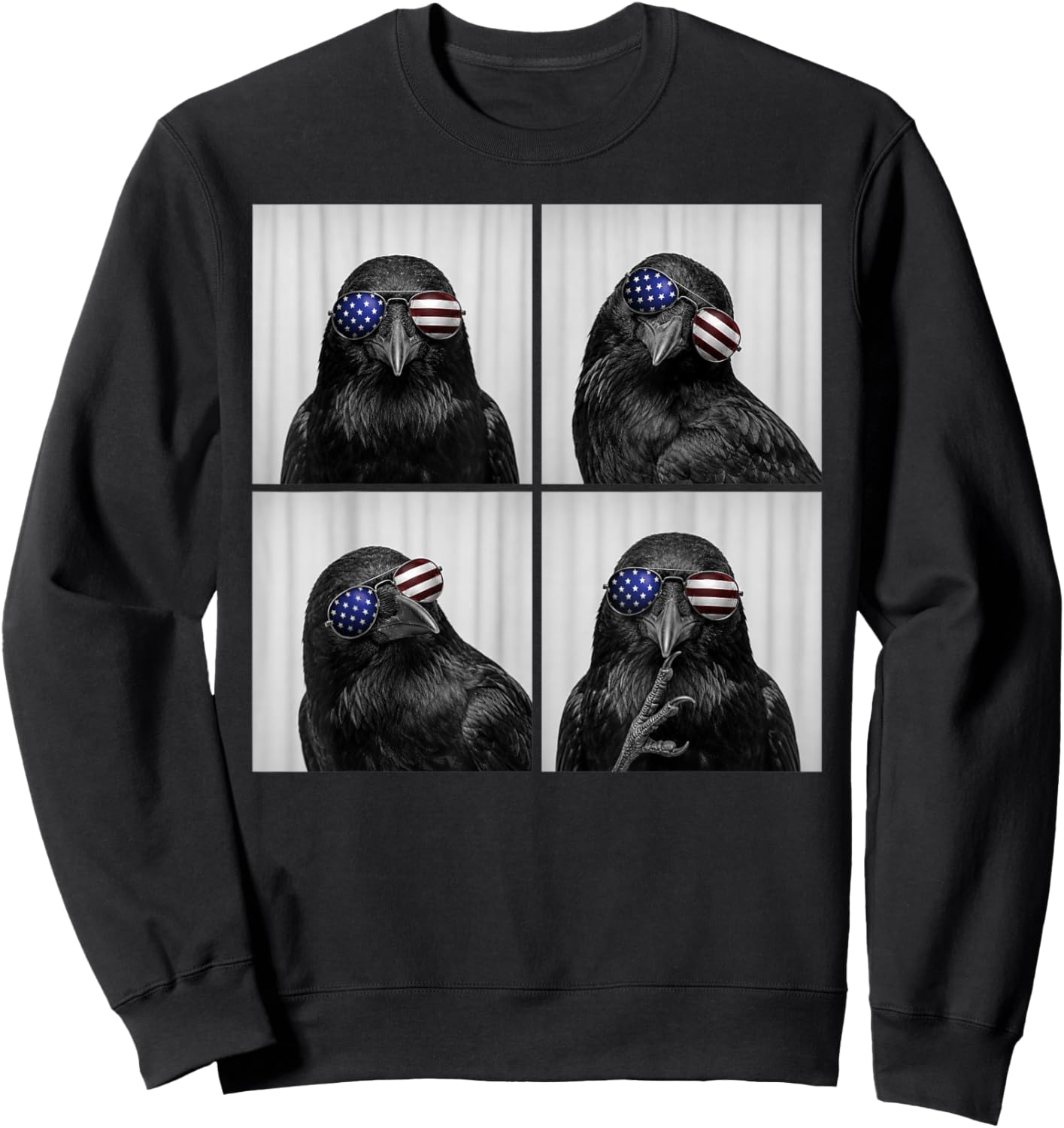 Crow 4th of July US American Flag Patriotic Bird Sweatshirt - Sweatshirt | Black