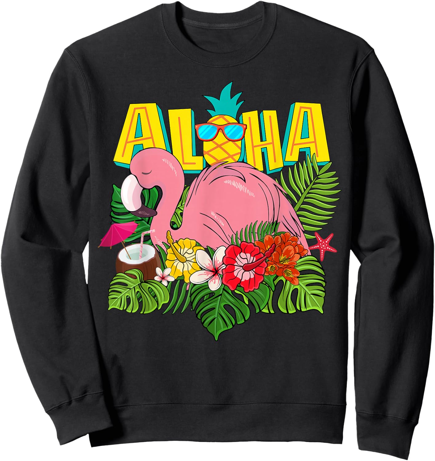 Aloha Hawaiian-Shirt Kids Girl Women Flamingo Hawaii Sweatshirt - Sweatshirt | Black