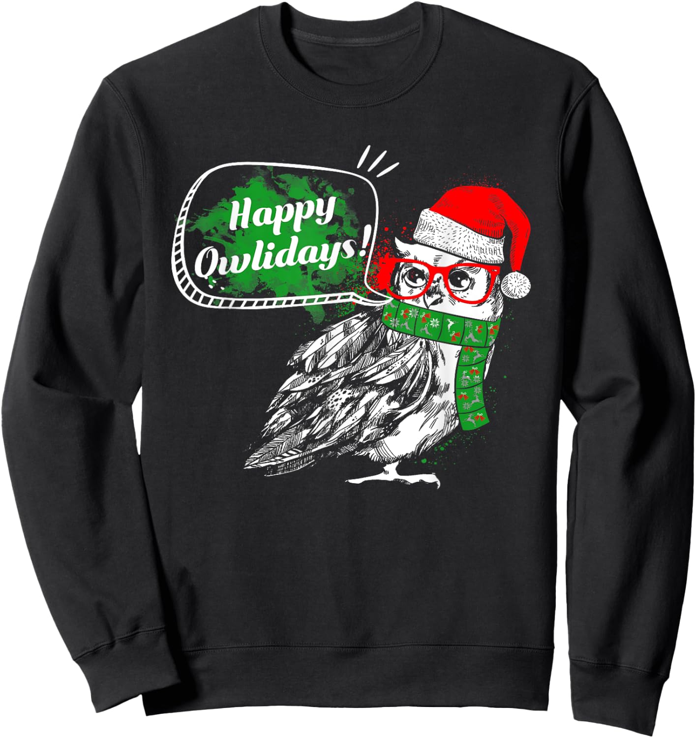 Happy Owlidays - Funny Christmas Holidays Owl Lover Sweatshirt - Sweatshirt | Black