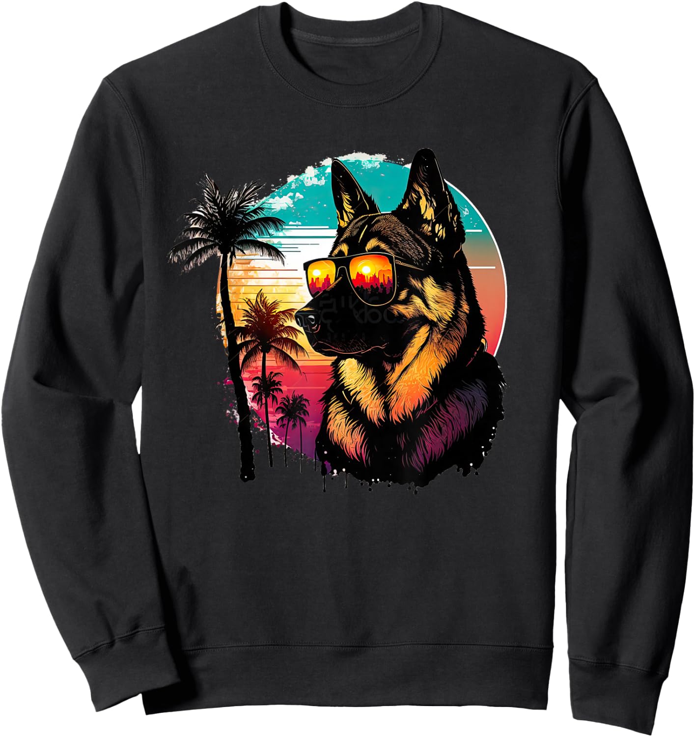 Funny German shepherd Dog Sunglasses Sunset vintage Sweatshirt - Sweatshirt | Black