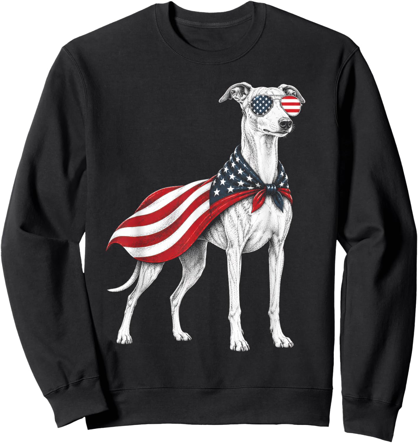 Whippet 4th of July US American Flag Dog Patriotic Sweatshirt - Sweatshirt | Black