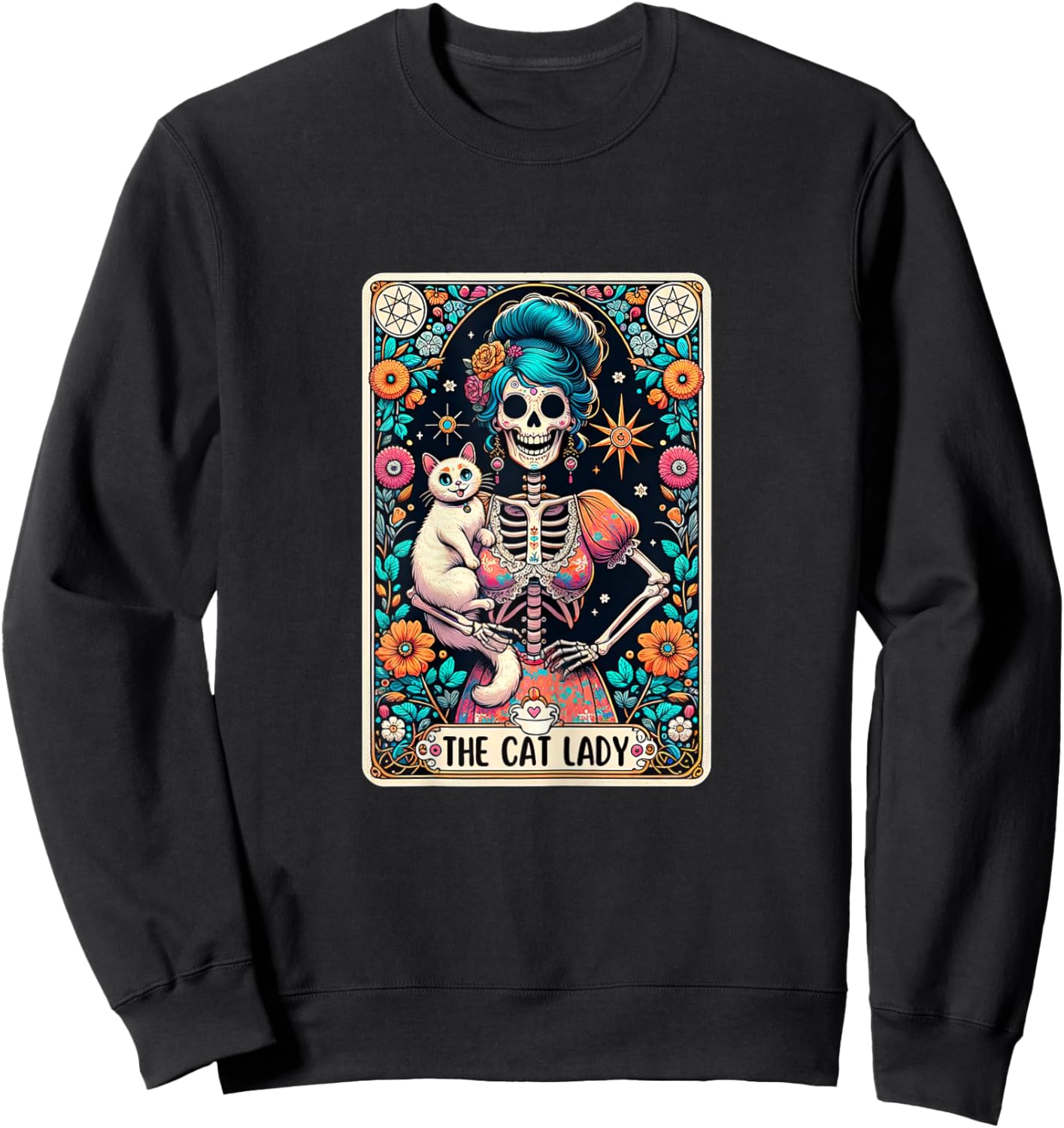 Cat Lady Tarot Card Gothic Women Cat Mom Mothers Day Sweatshirt - Sweatshirt | Black
