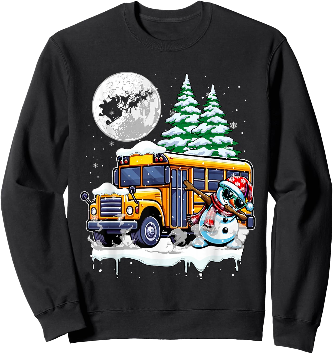 Dabbing Snowman On School Bus Christmas Driver Lover Kids Sweatshirt - Sweatshirt | Black