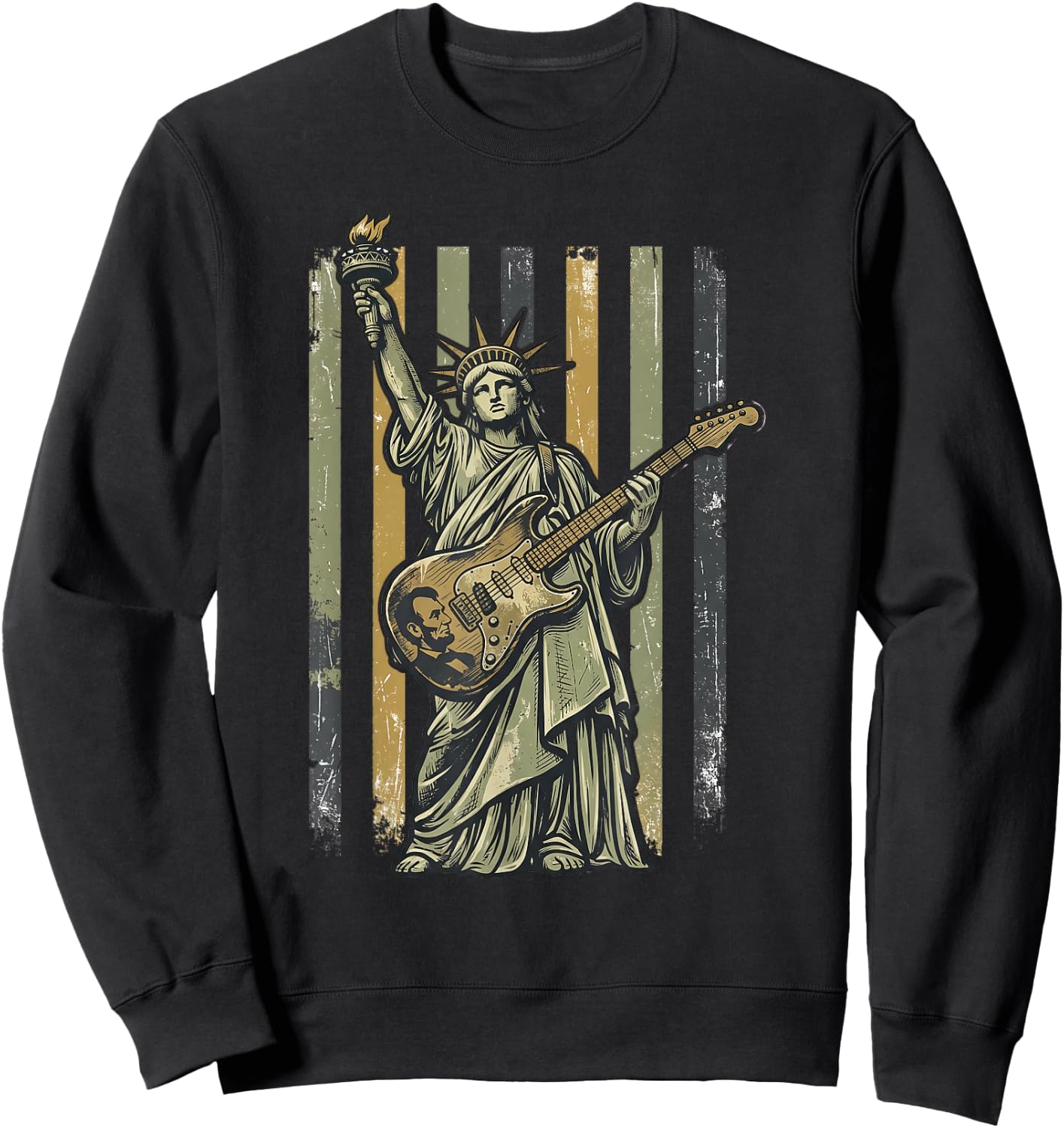 Statue of Liberty Guitar Lincoln Music Lover Rock On Liberty Sweatshirt - Sweatshirt | Black