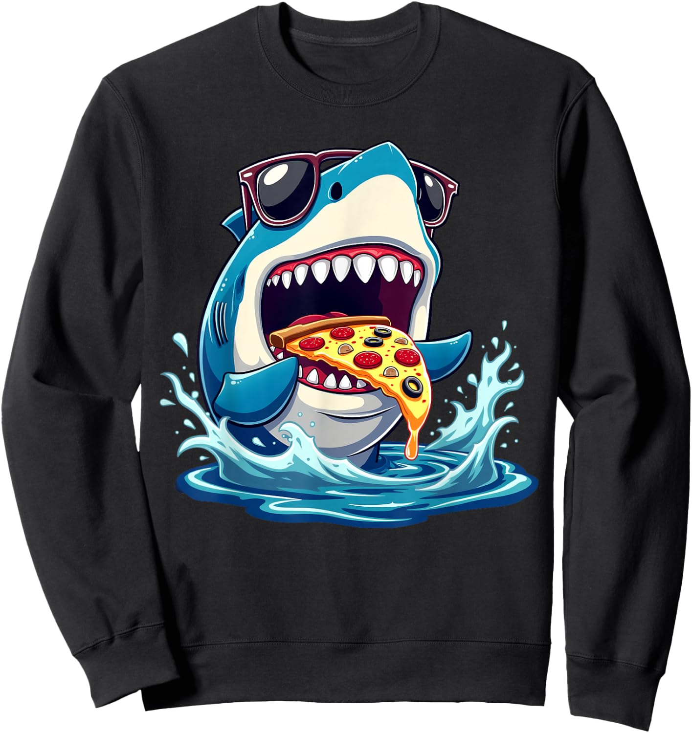 Pizza Eating Shark Kids Boys Food Lovers Jawsome Shark Sweatshirt - Sweatshirt | Black