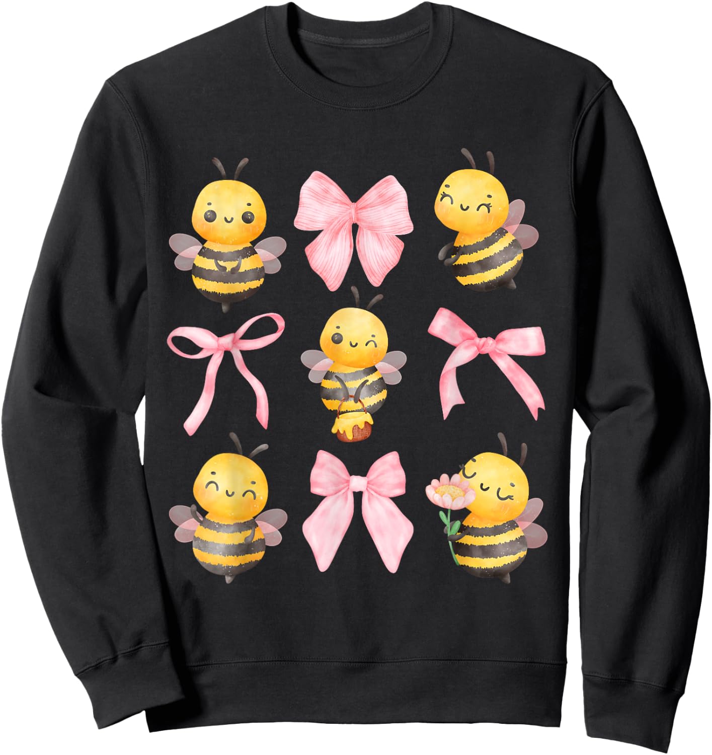 Coquette Bee Pink Bow Bumblebee Theme Birthday Girls Sweatshirt - Sweatshirt | Black