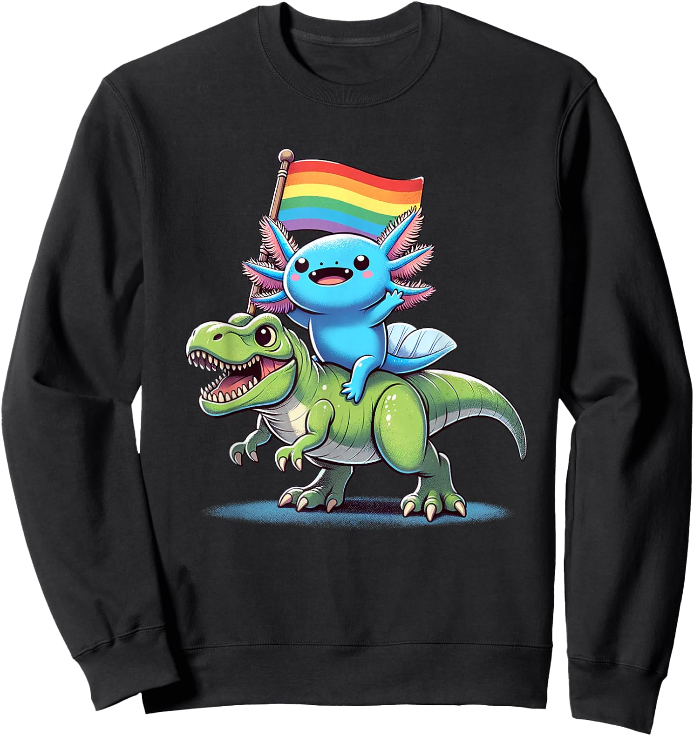 Axolotl Dinosaur Rainbow Flag Pride Gay Lesbian Proud Ally Sweatshirt - Sweatshirt | Black