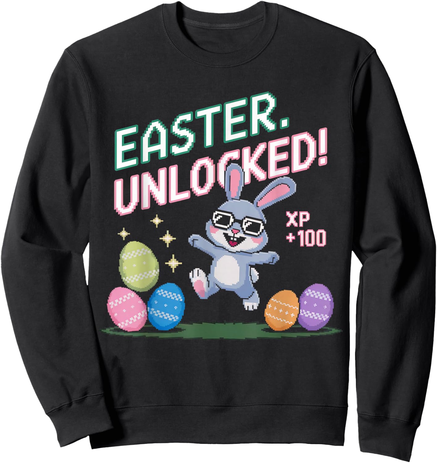 Easter Shirts for Boys Kids Gaming Games Eggs Bunny Rabbit Sweatshirt - Sweatshirt | Black