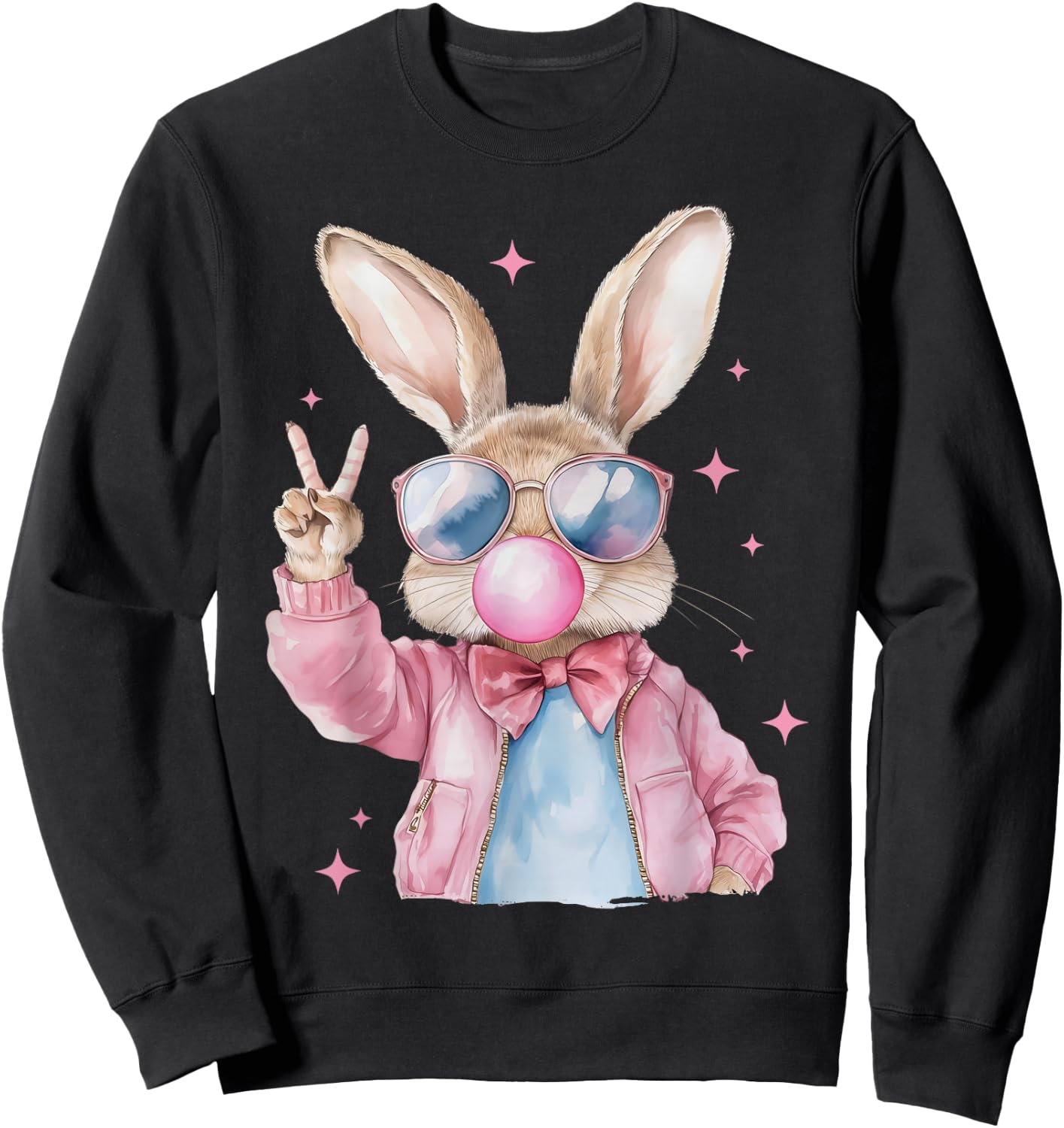 Cute Bunny Blowing Bubble Gum Rabbit Happy Easter Day Kids Sweatshirt - Sweatshirt | Black