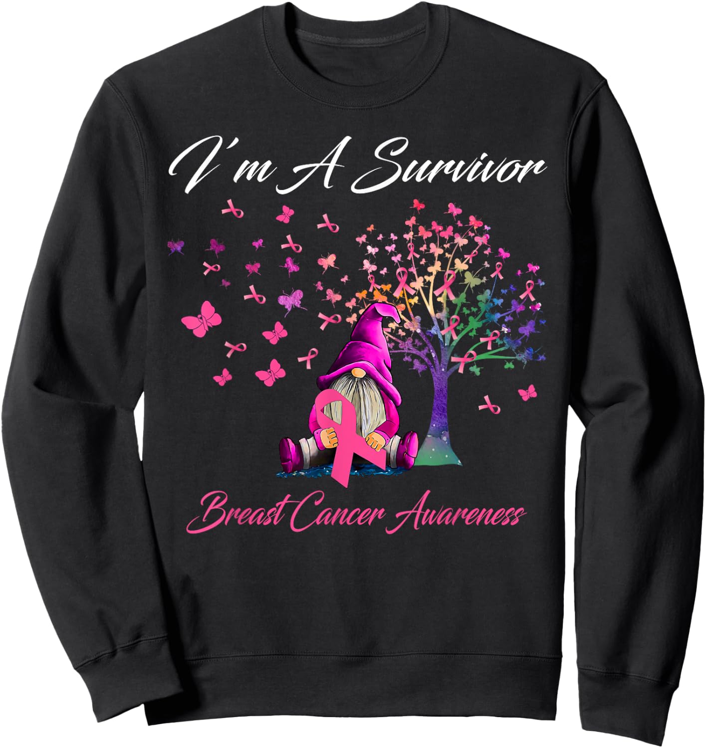 Funny Gnomes I'm A Survivor Breast Cancer Awareness Sweatshirt - Sweatshirt | Black