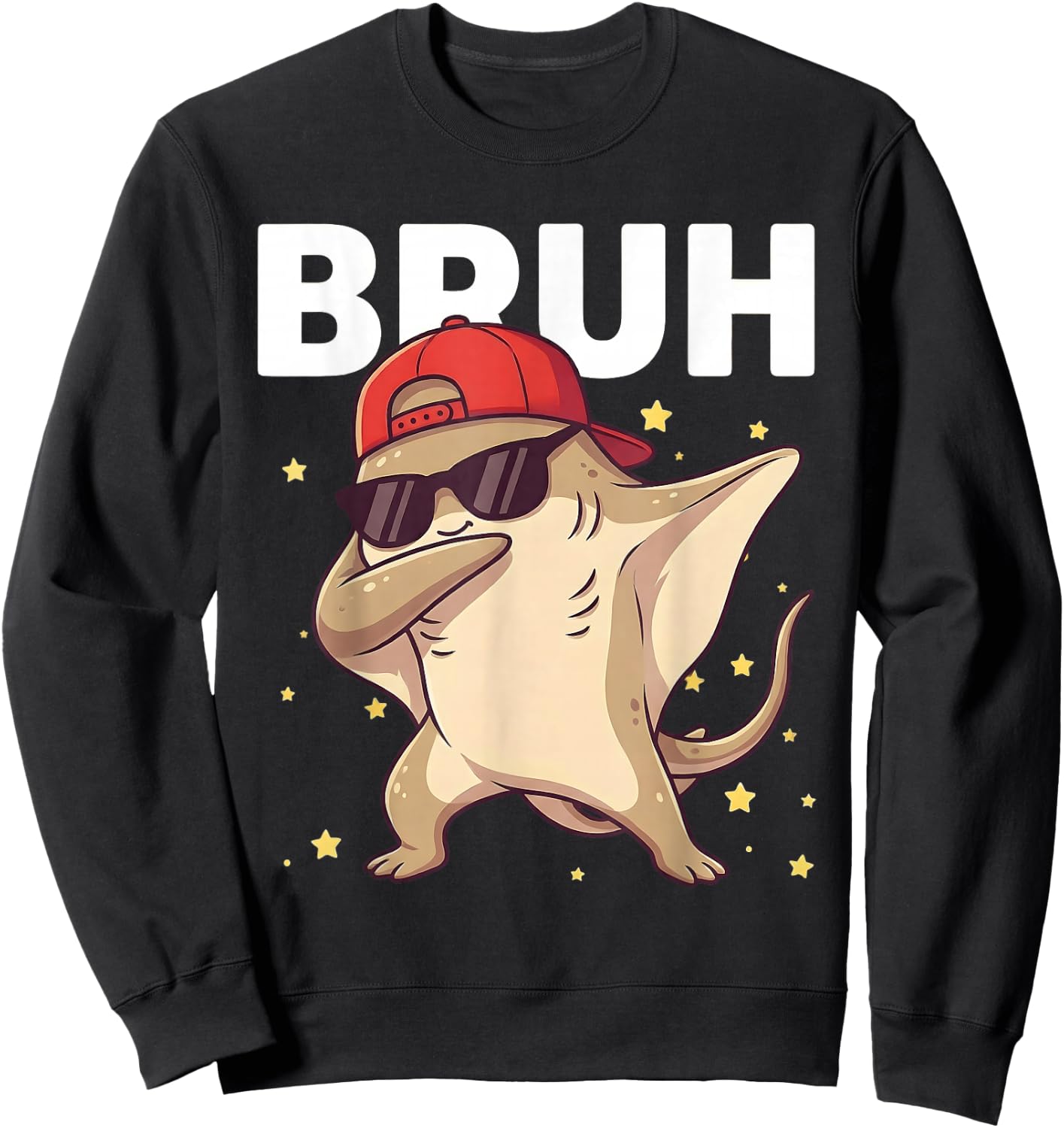Bruh Funny Dabbing Stingray Kids Boys Ocean Animal Lover Sweatshirt - Sweatshirt | Black