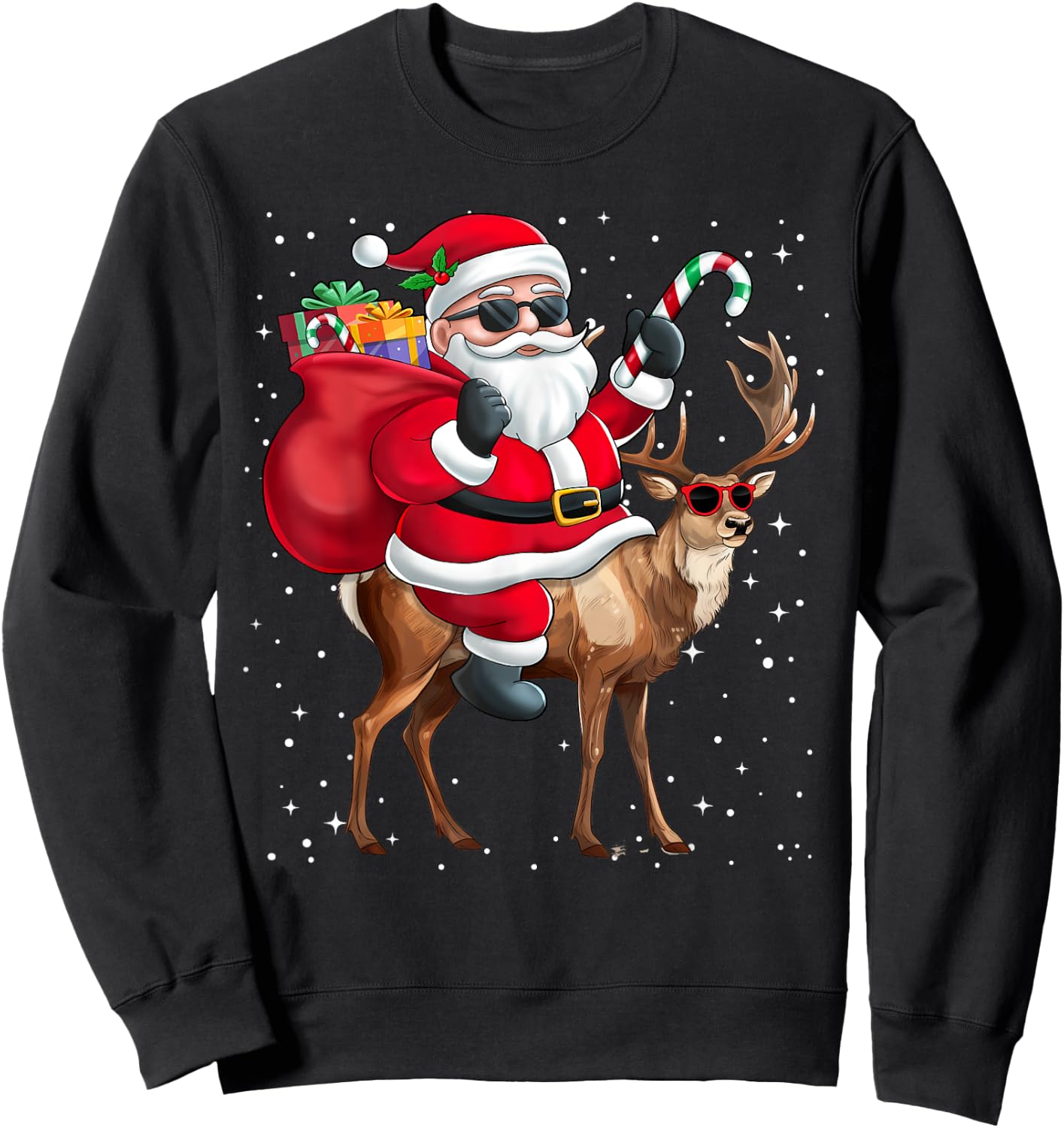 Santa Claus Riding A Reindeer Christmas Boy Girl Kids Sweatshirt - Sweatshirt | Black