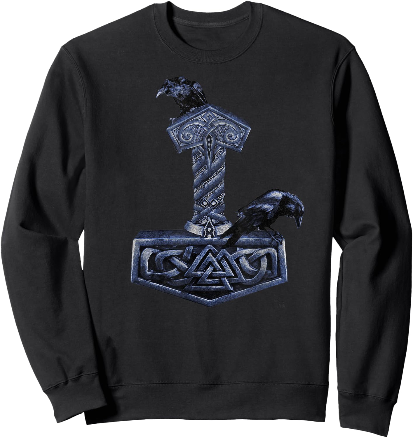 Viking Norse Mythology Thor's Mjolnir Odin's Huginn & Muninn Sweatshirt - Sweatshirt | Black