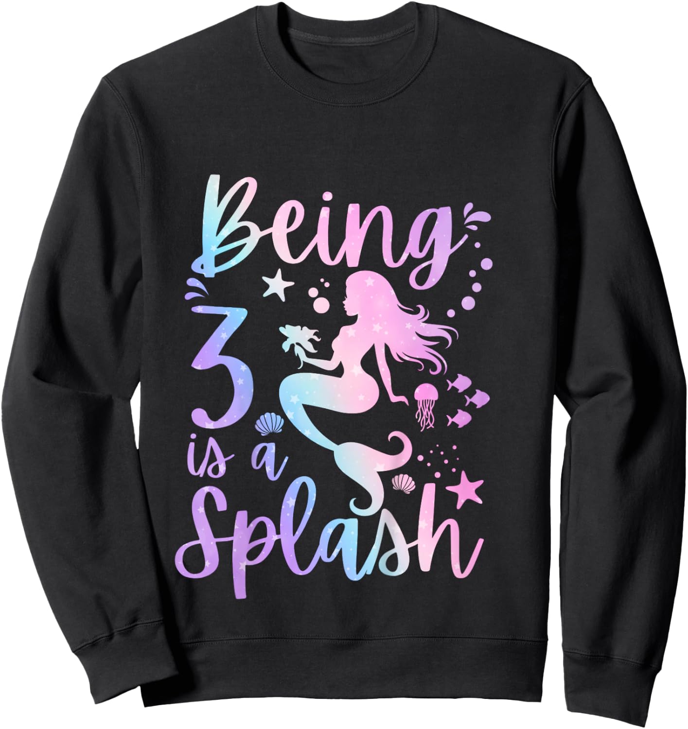 3 Year Old 3rd Mermaid Birthday Under Sea Party Themed Sweatshirt - Sweatshirt | Black