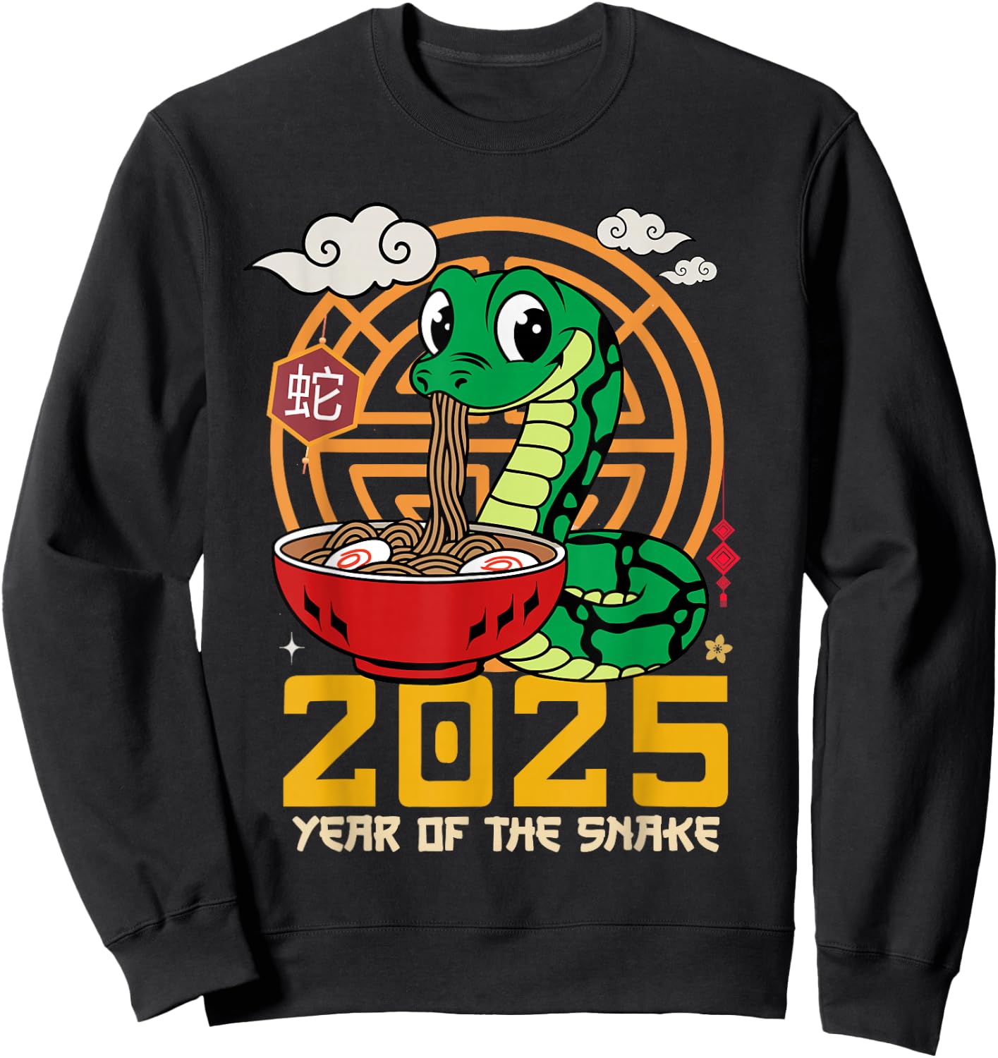 Cute Chinese New Year Of The Snake 2025 Noodles Ramen Kids Sweatshirt - Sweatshirt | Black