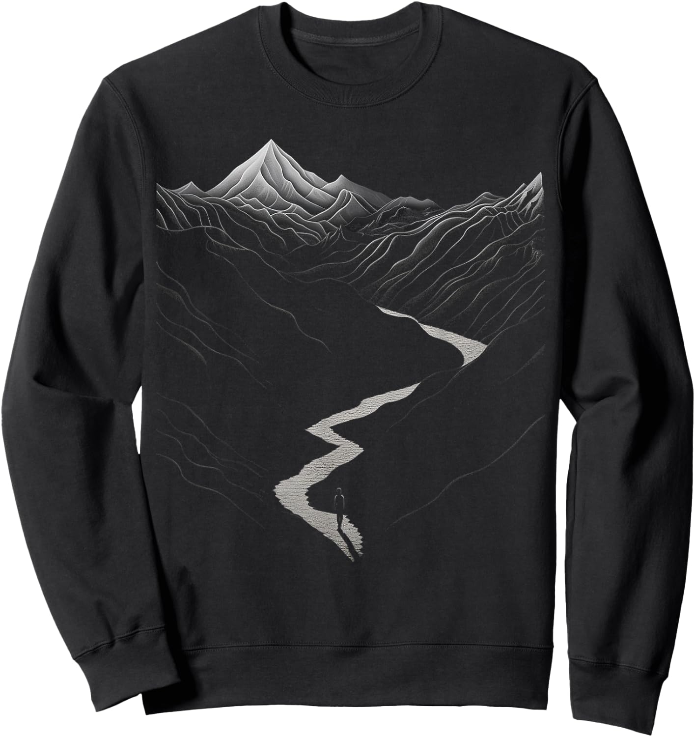 Nature Drawing Mountains Graphic Art Pattern Sweatshirt - Sweatshirt | Black