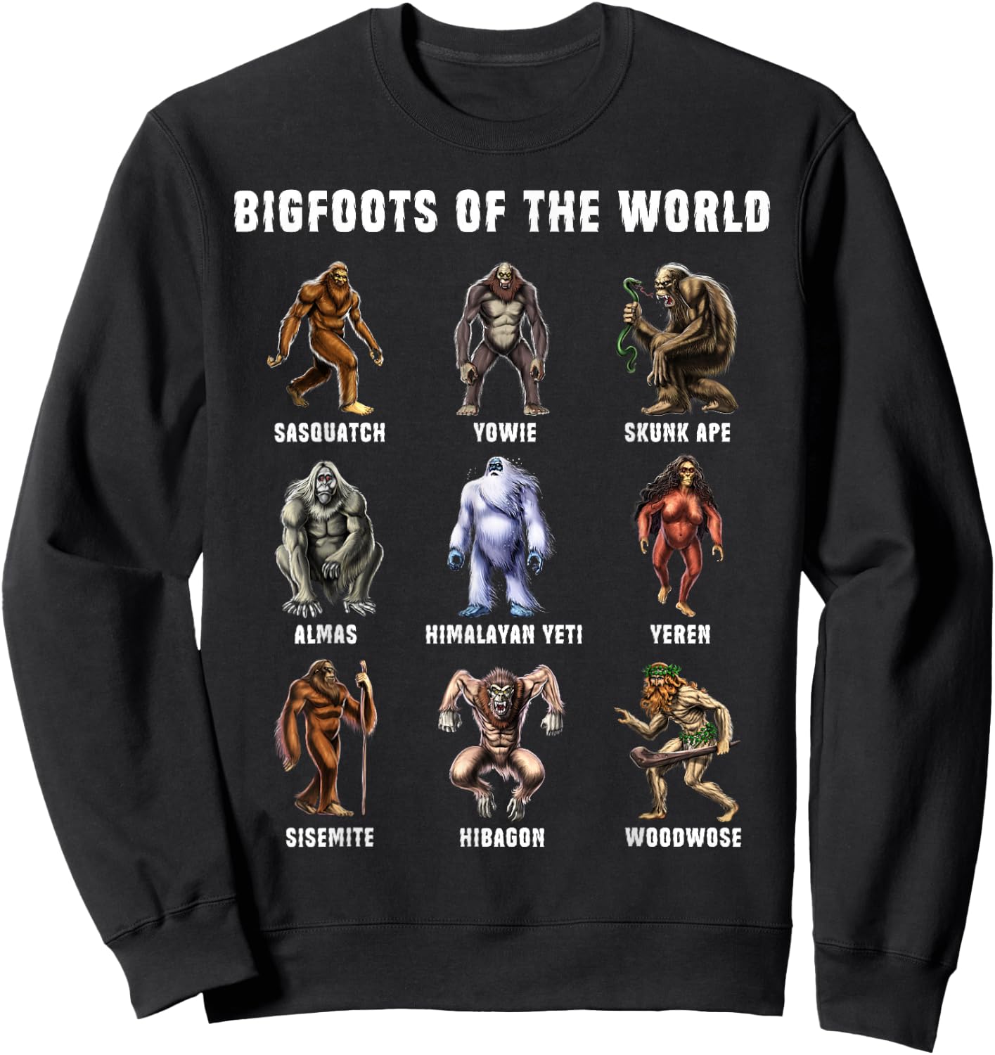 Cryptozoology Cryptid Fantasy Creatures Clothing Bigfoots Of The World Cryptozoology Cryptid Creature -Adults Black Small Sweatshirt - Sweatshirt | Black