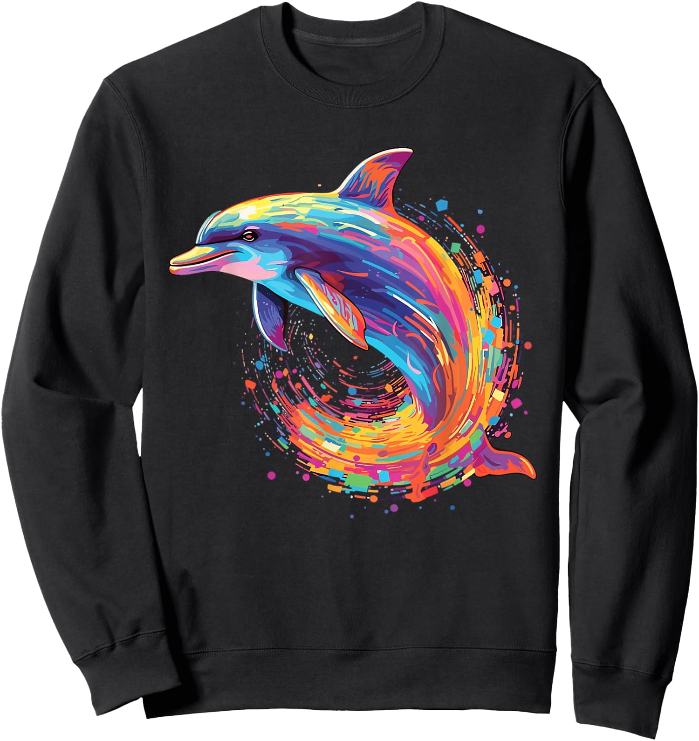 Watercolour Colourful Dolphin , black Sweatshirt - Sweatshirt | Black
