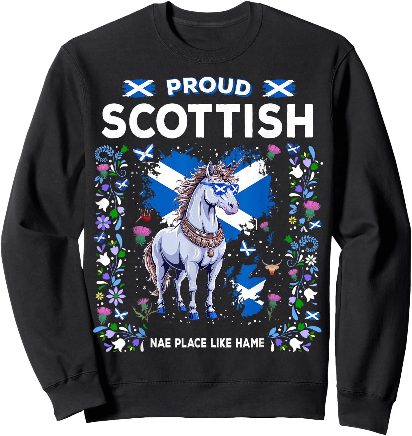 Scottish Unicorn Flag Costume Idea For Kids Scotland Unicorn Sweatshirt - Sweatshirt | Black