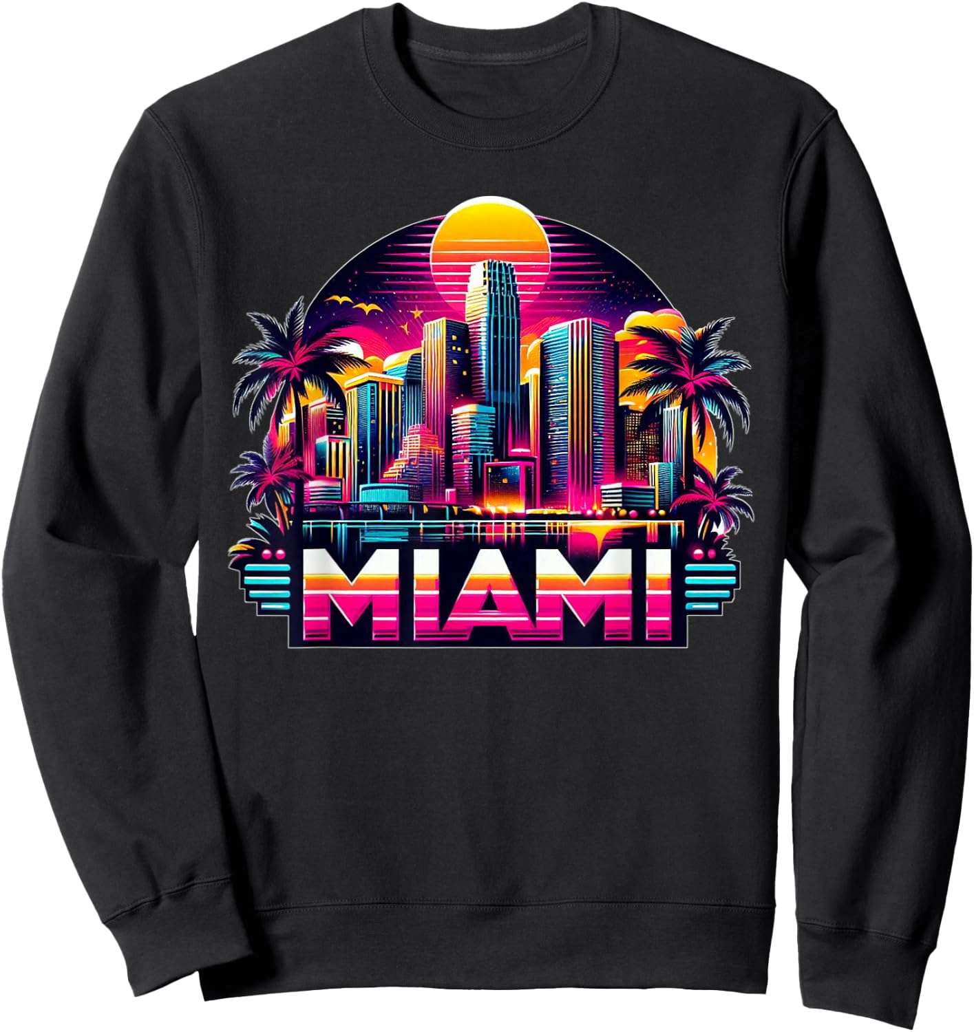 Miami City Men Florida Vibrant Colorful Souvenir Miami , Black, S Sweatshirt - Sweatshirt | Black