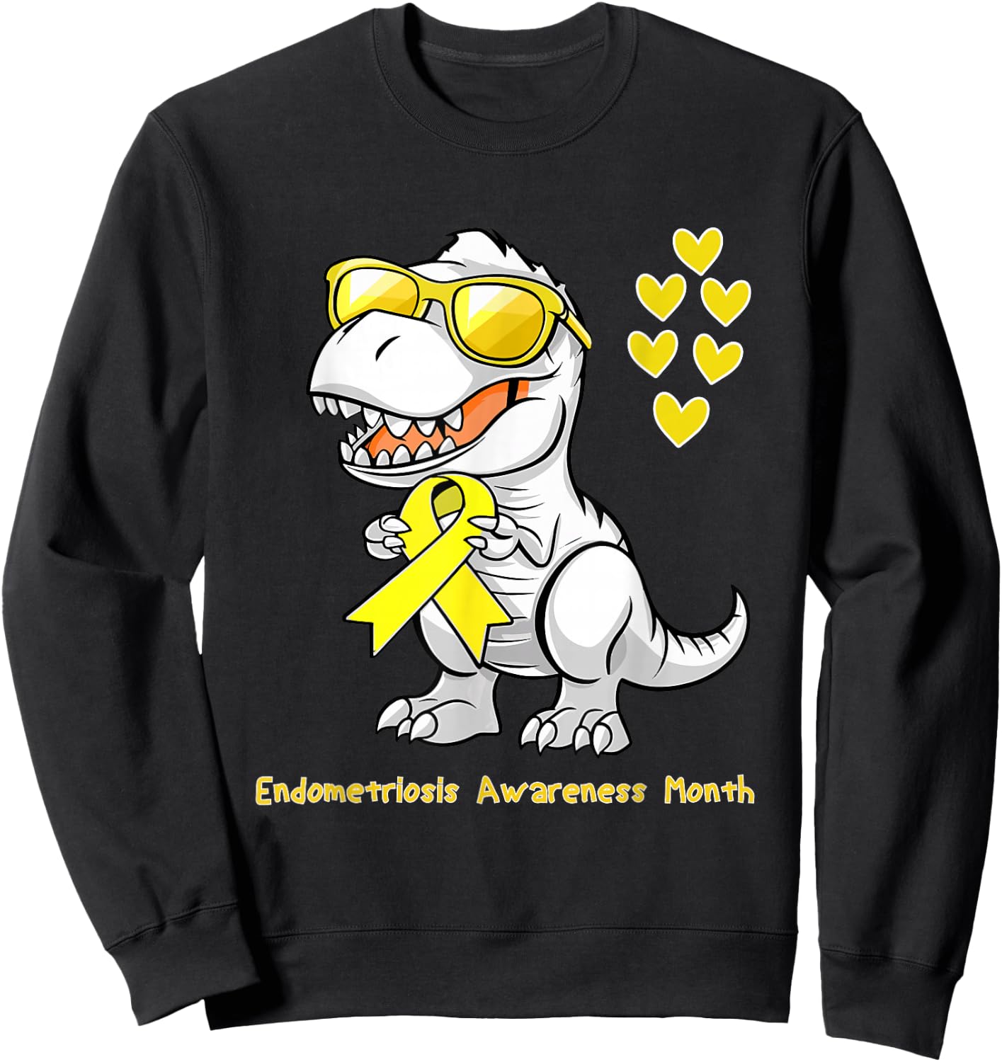 T-rex Dinosaur Endometriosis Awareness Month Dino Toddlers Sweatshirt - Sweatshirt | Black