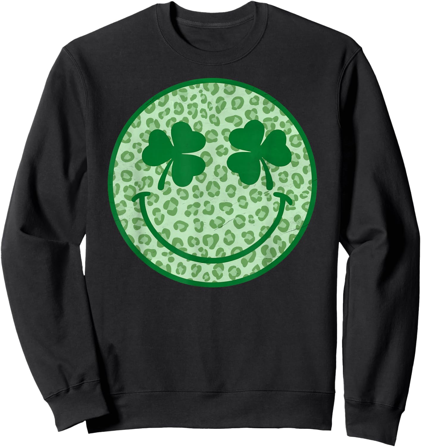 Smile Happy St Patricks Day Retro Shamrock Leopard Sweatshirt - Sweatshirt | Black