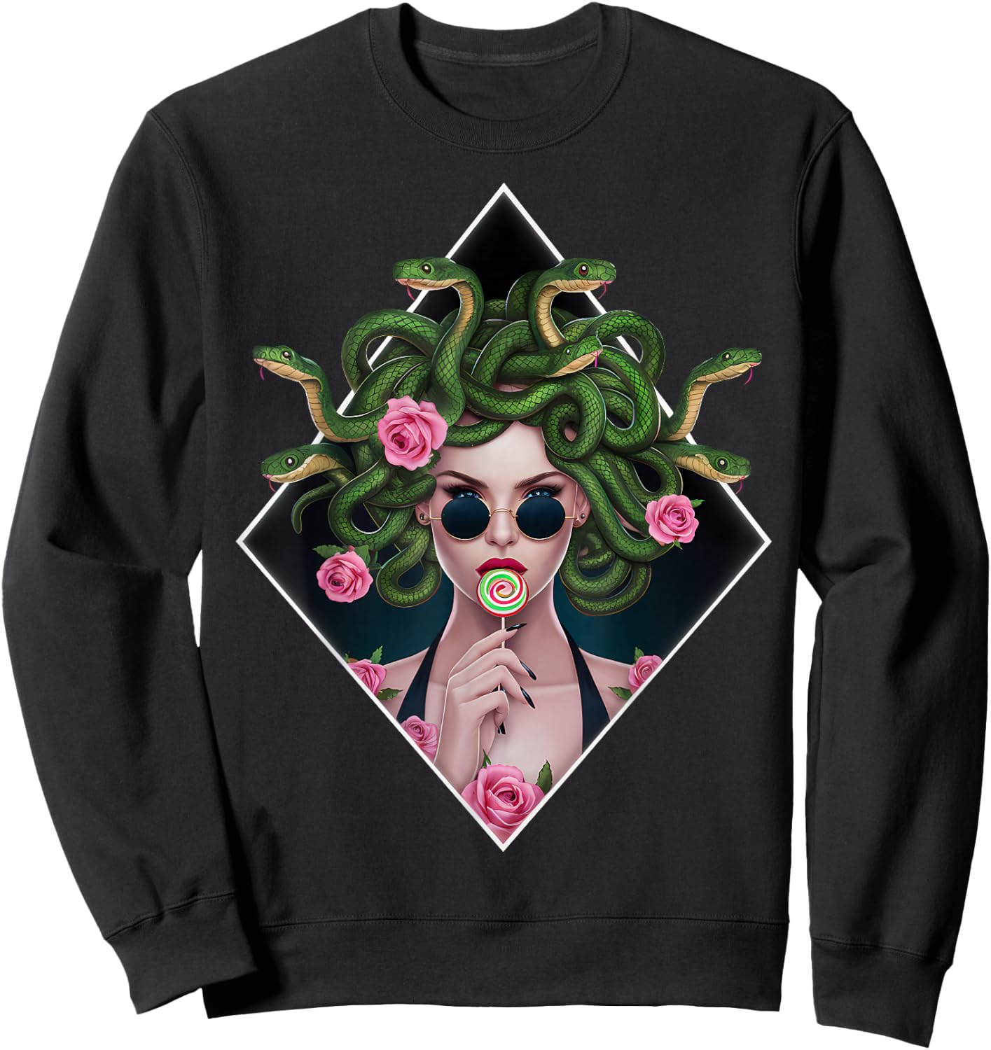 Medusa Snakes Roses Lollipop Floral Greek Mythology Sweatshirt - Sweatshirt | Black